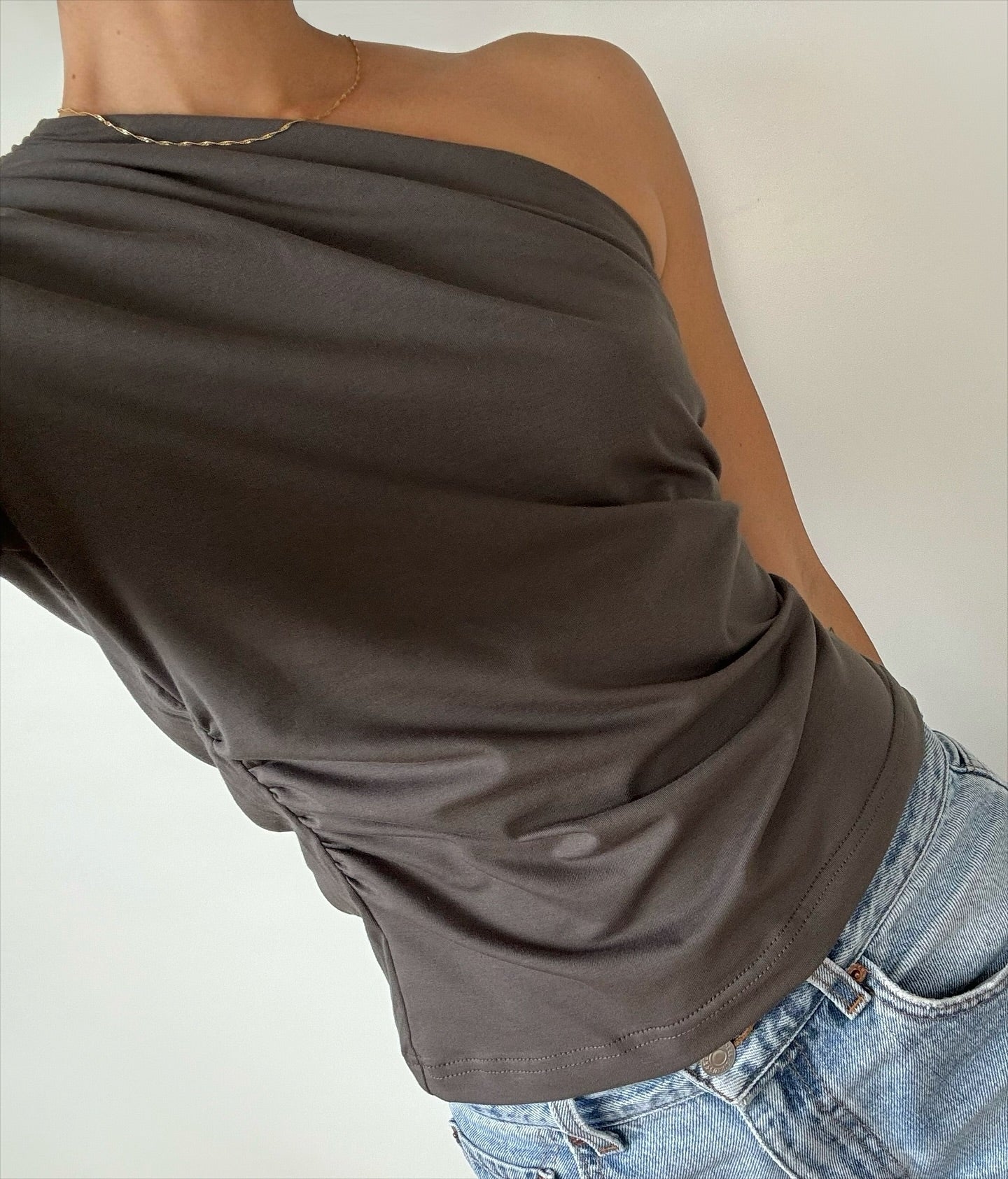 Asymmetric Warp Top in Charcoal