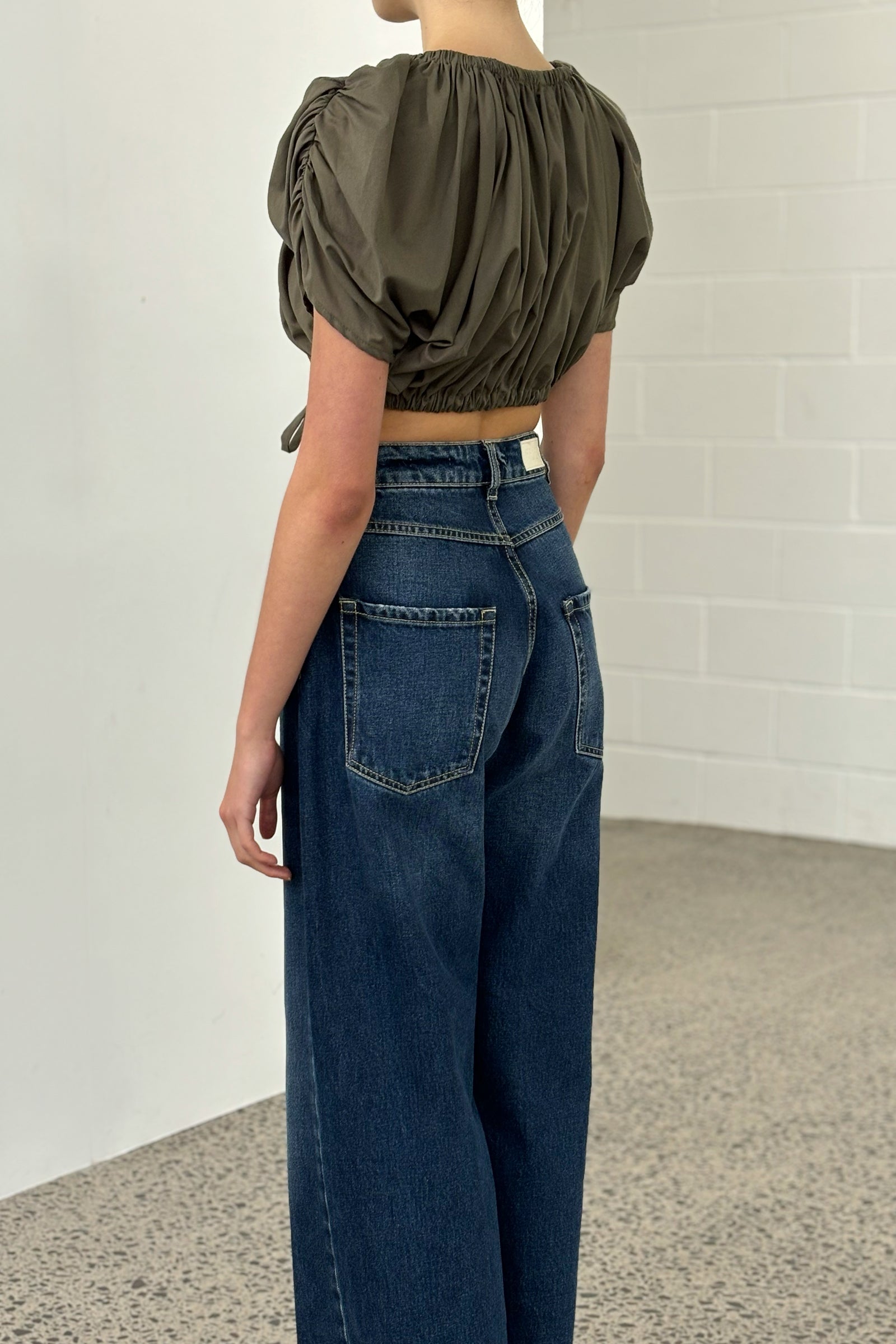Bloom Cropped SS Blouse in Khaki