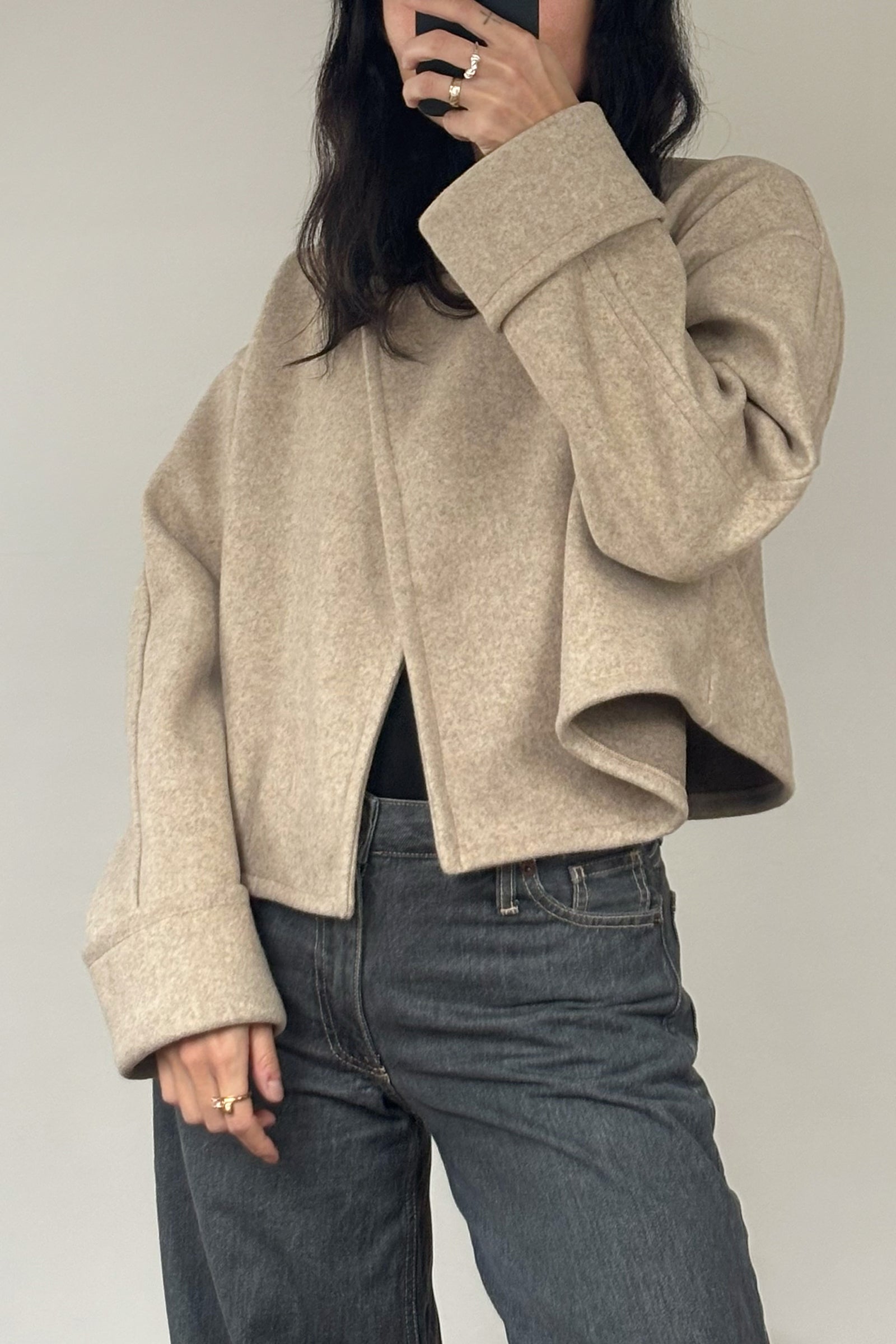 Cropped Wool Jacket in Oat