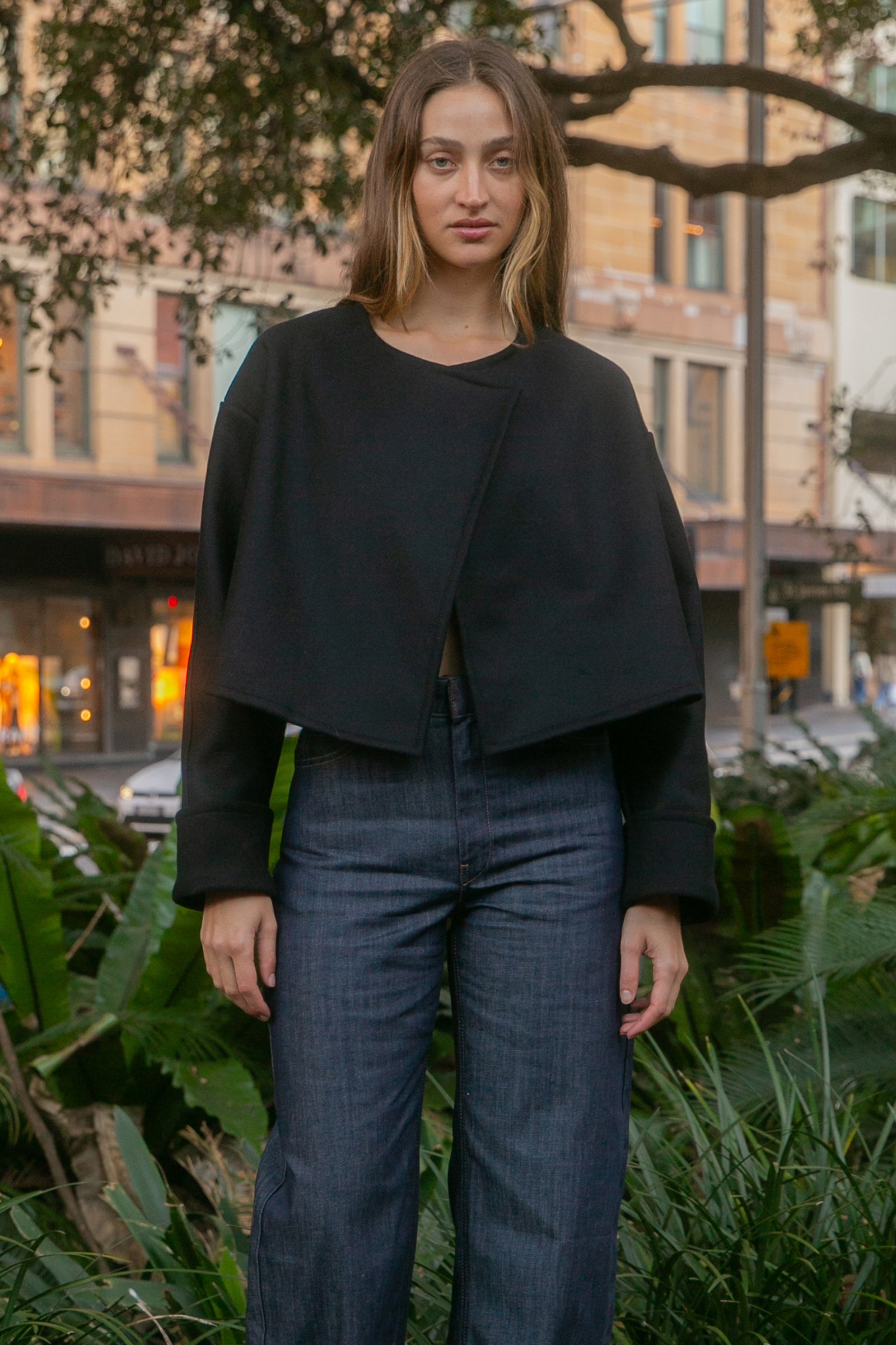 Cropped Wool Jacket in Black