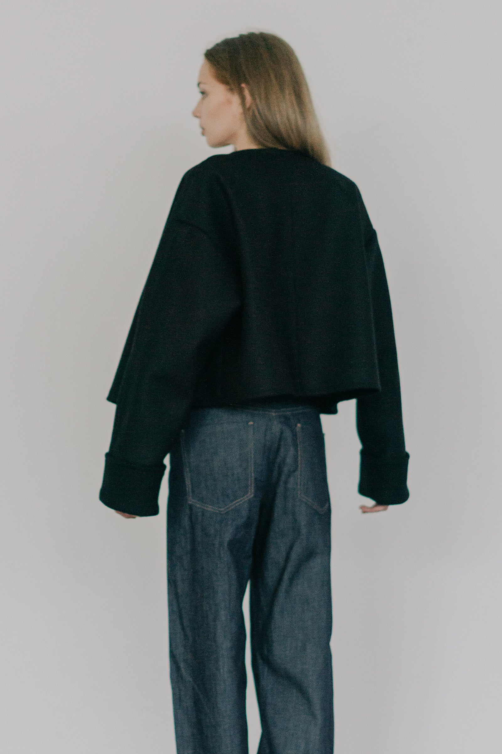 Cropped Wool Jacket in Black