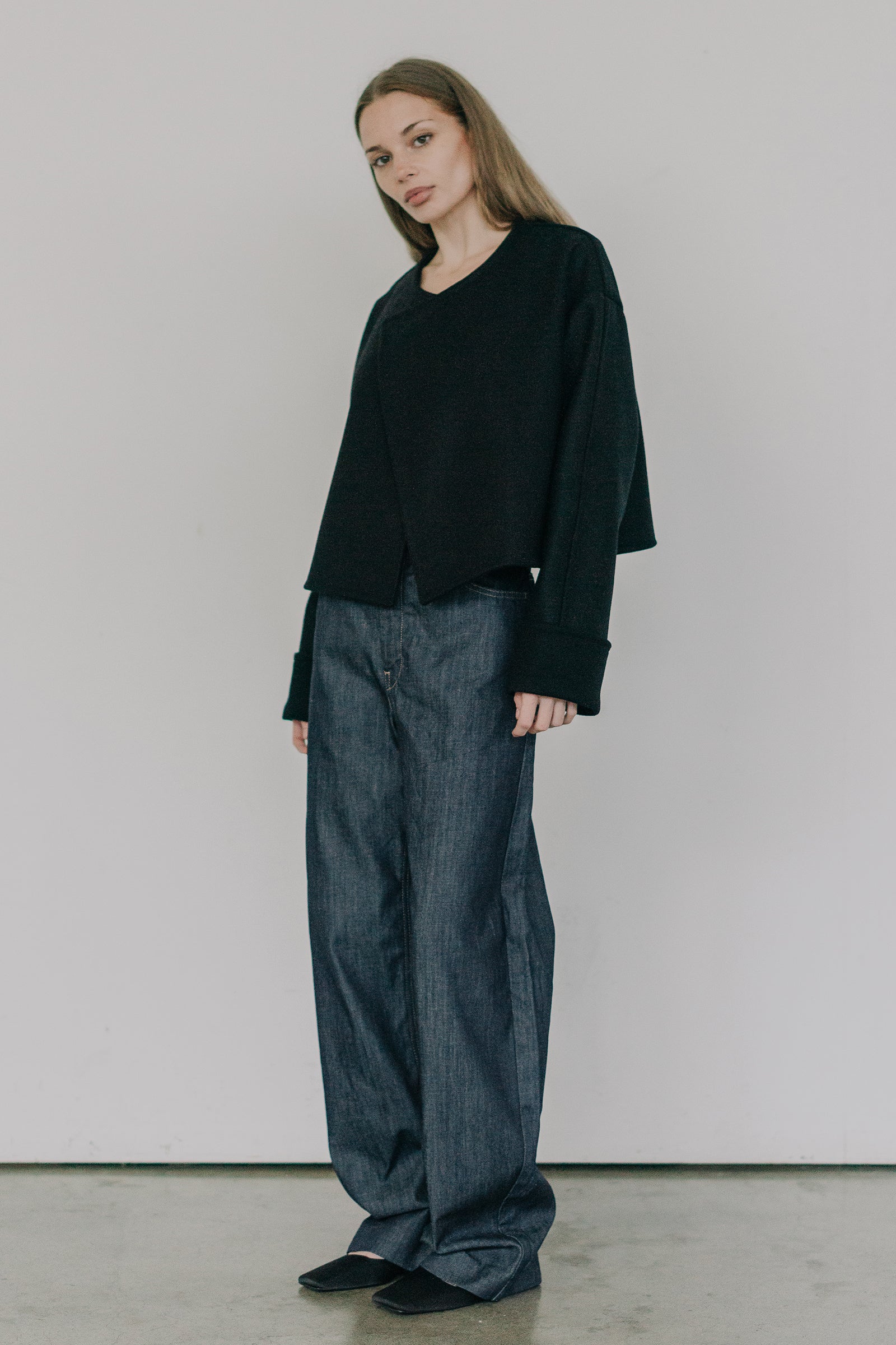 Cropped Wool Jacket in Black