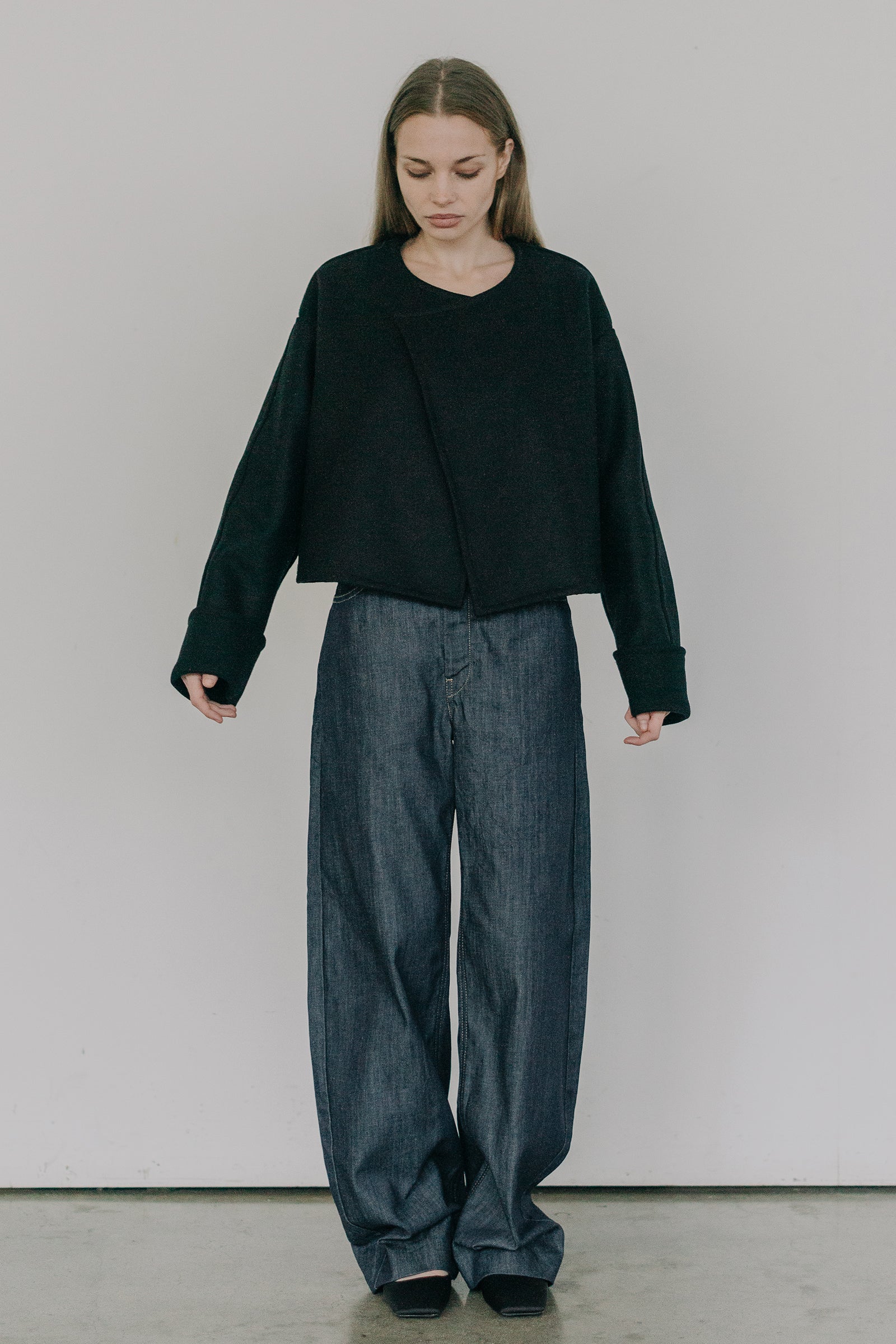 Cropped Wool Jacket in Black
