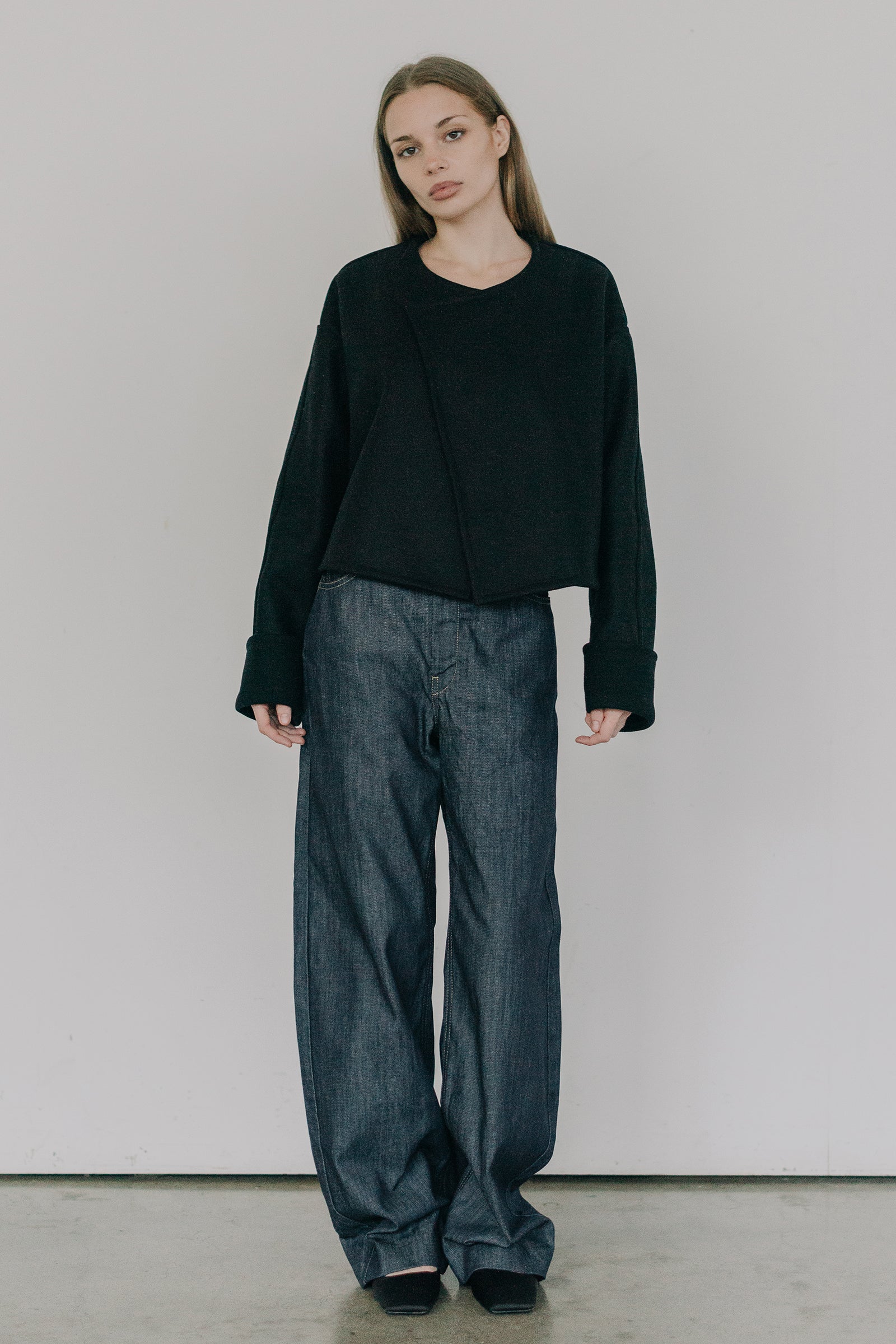 Cropped Wool Jacket in Black