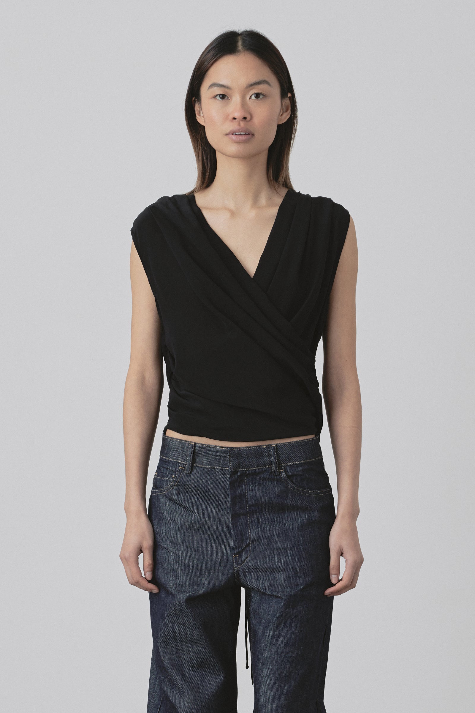 Drape Wrap Bodice Top in Black