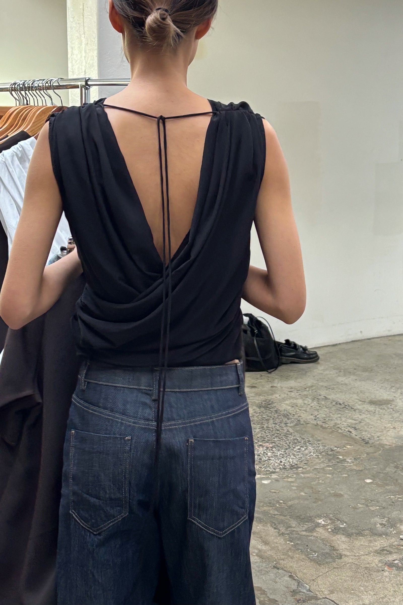 Drape Wrap Bodice Top in Black