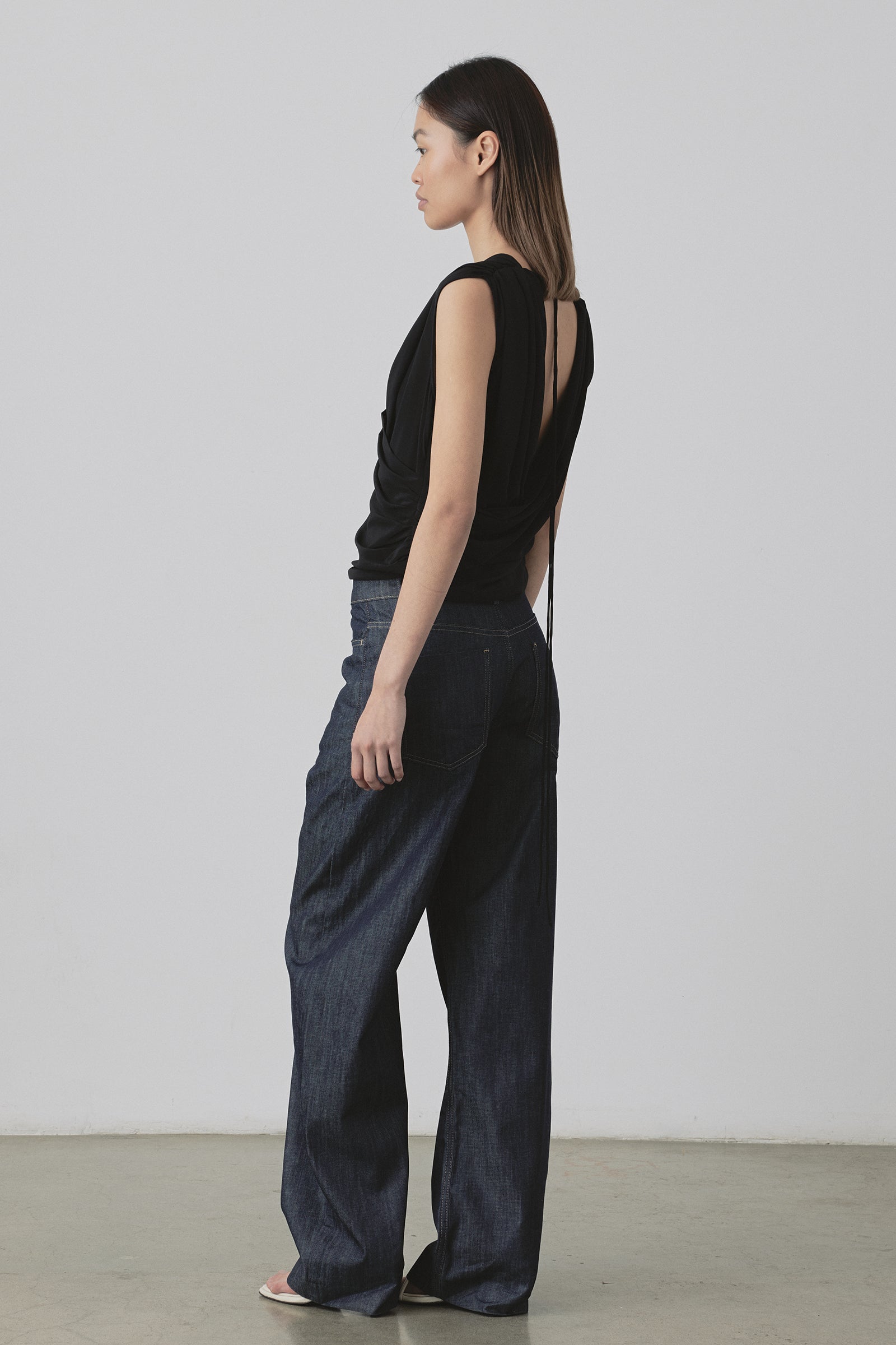 Drape Wrap Bodice Top in Black