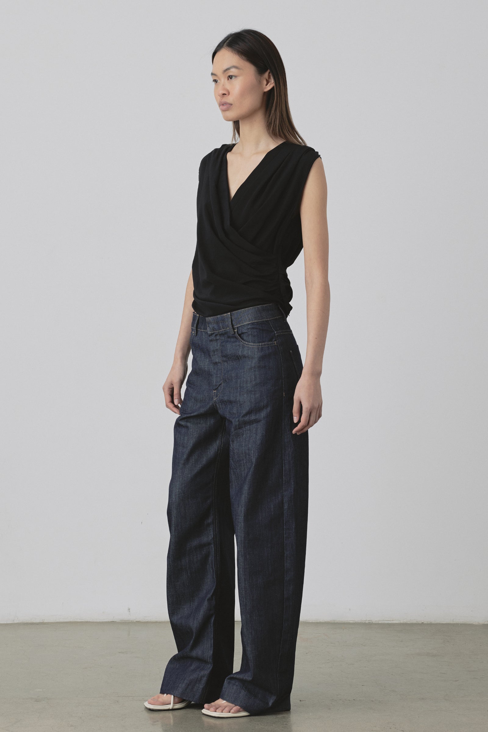 Drape Wrap Bodice Top in Black