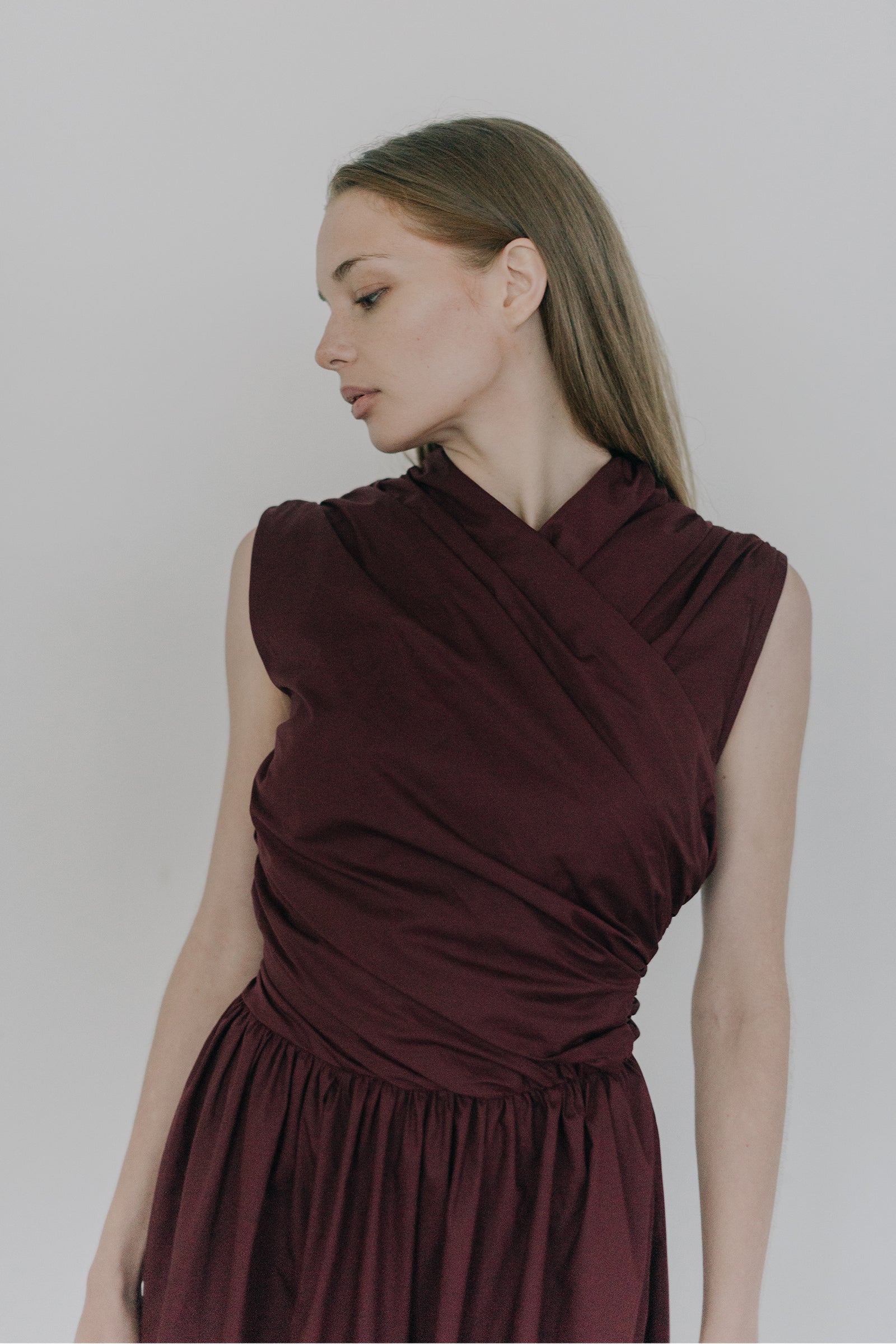 Wrap Bodice Dress in Burgundy