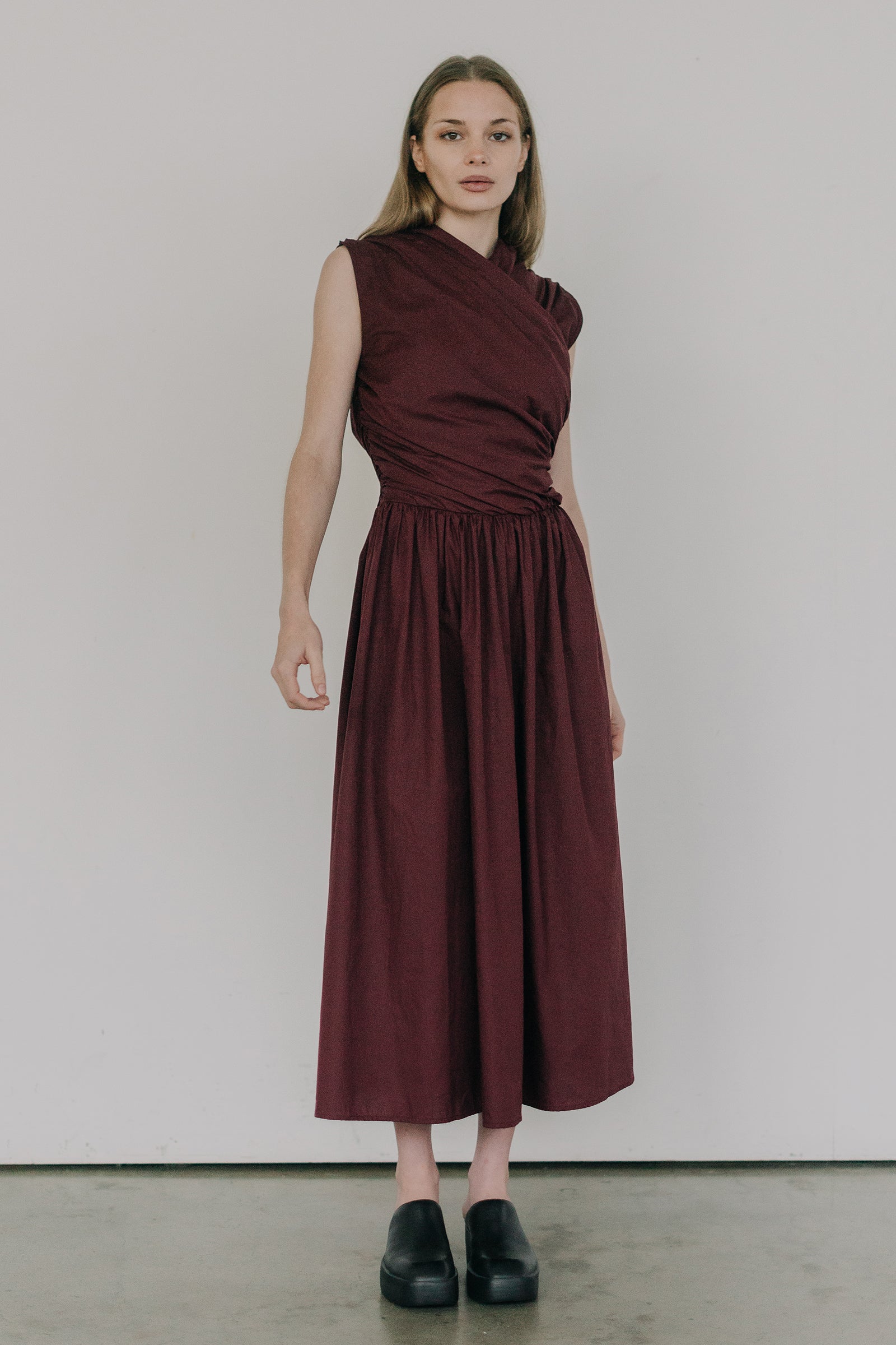 Wrap Bodice Dress in Burgundy