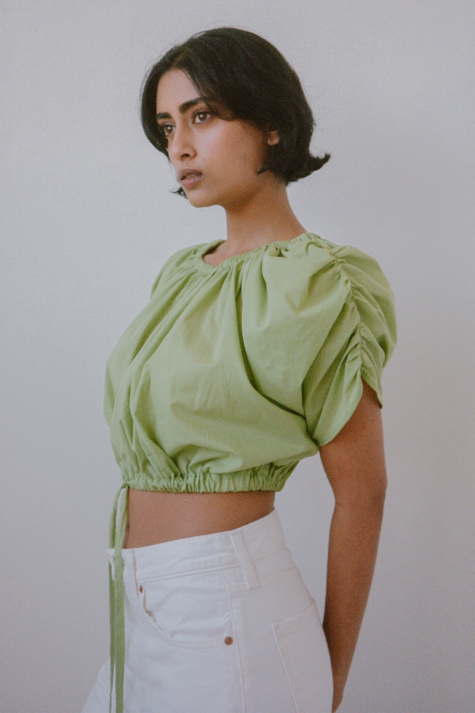 Bloom Cropped SS Blouse in Lime