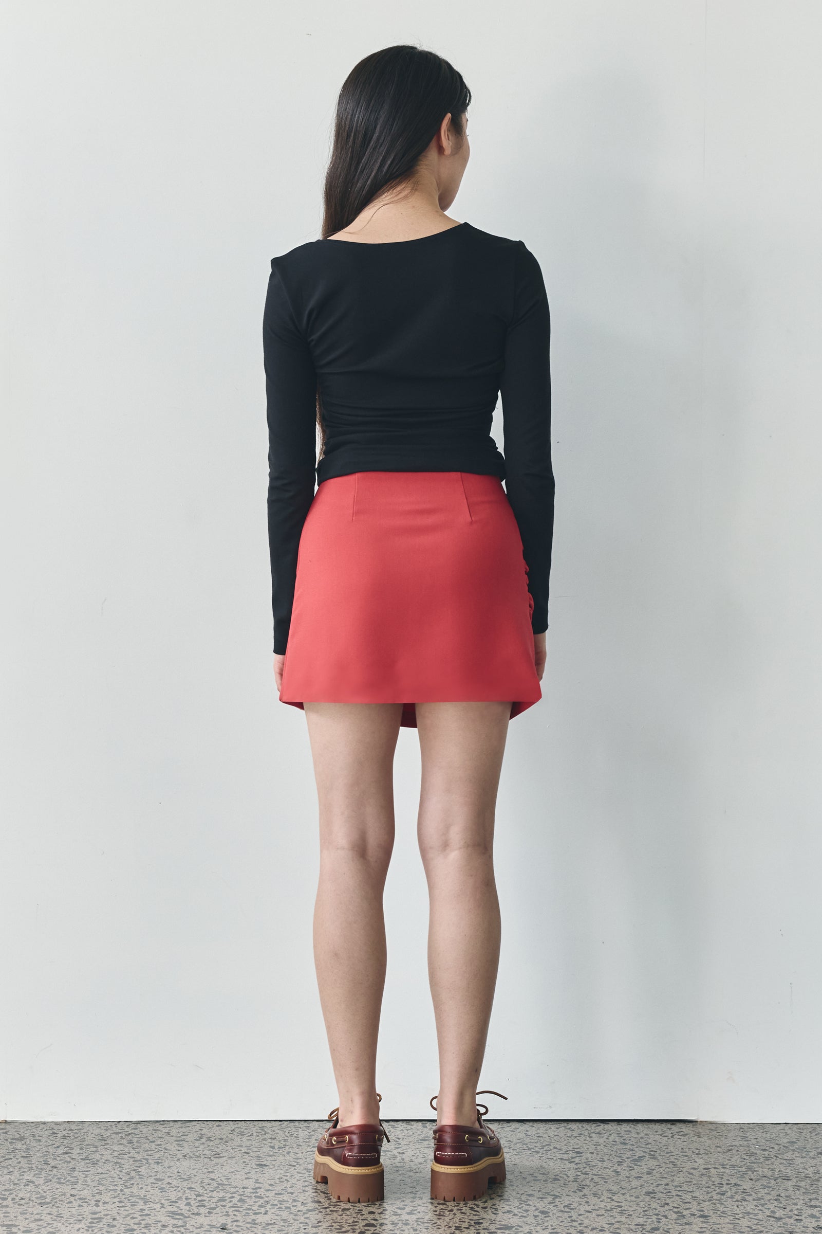 Ruched Mini Skirt in Rouge