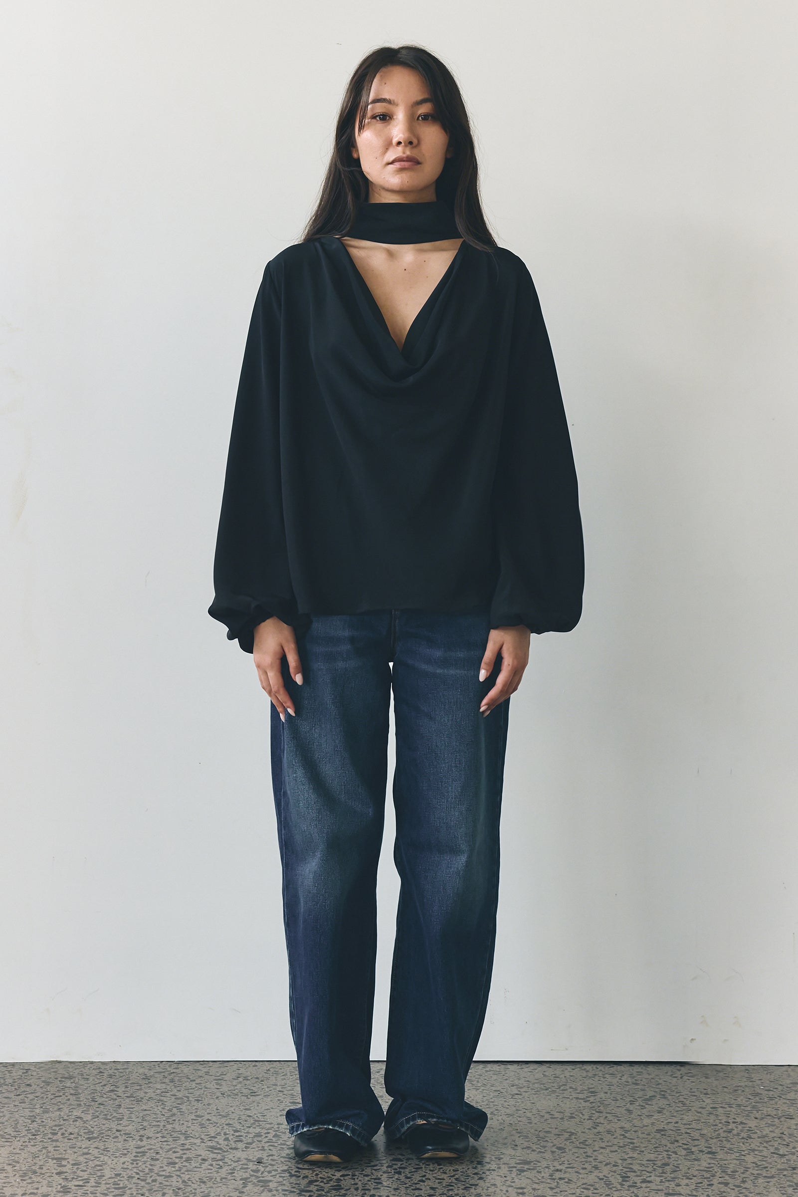 Scarf Neck Blouse in Black