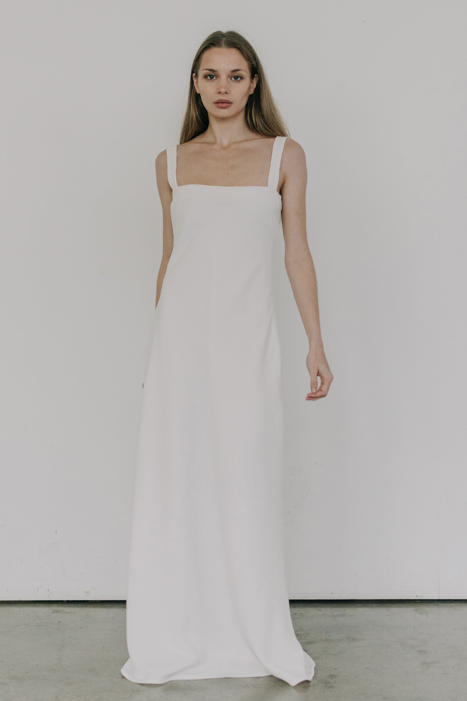 Sculpted Long Slip Dress in Ivory