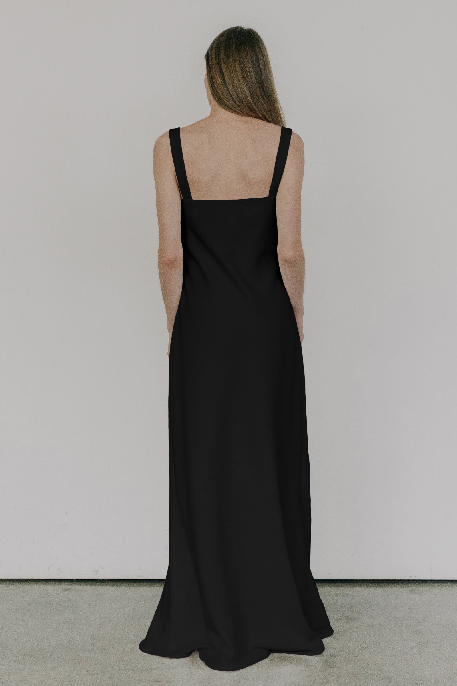 Sculpted Long Slip Dress in Black