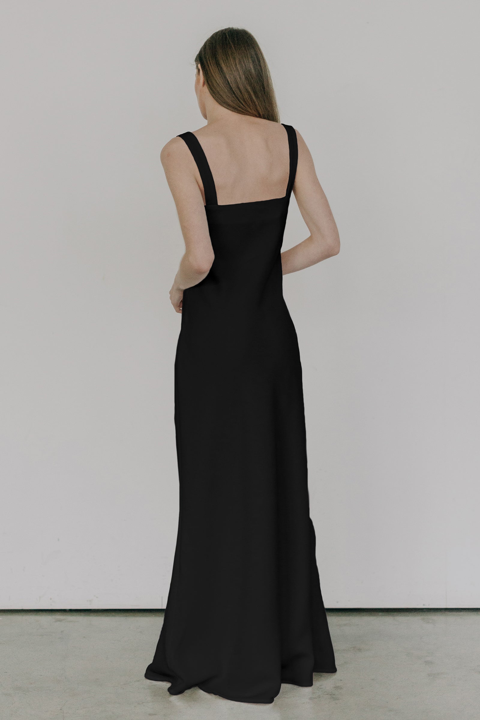 Sculpted Long Slip Dress in Black