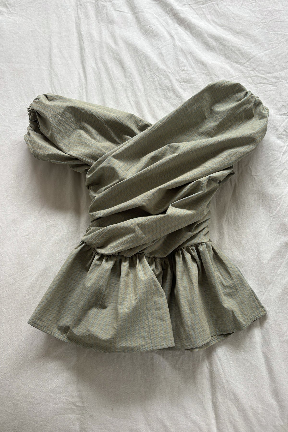 Wrap Bodice Deux Top in Lemon Cyan Check (Limited edition)