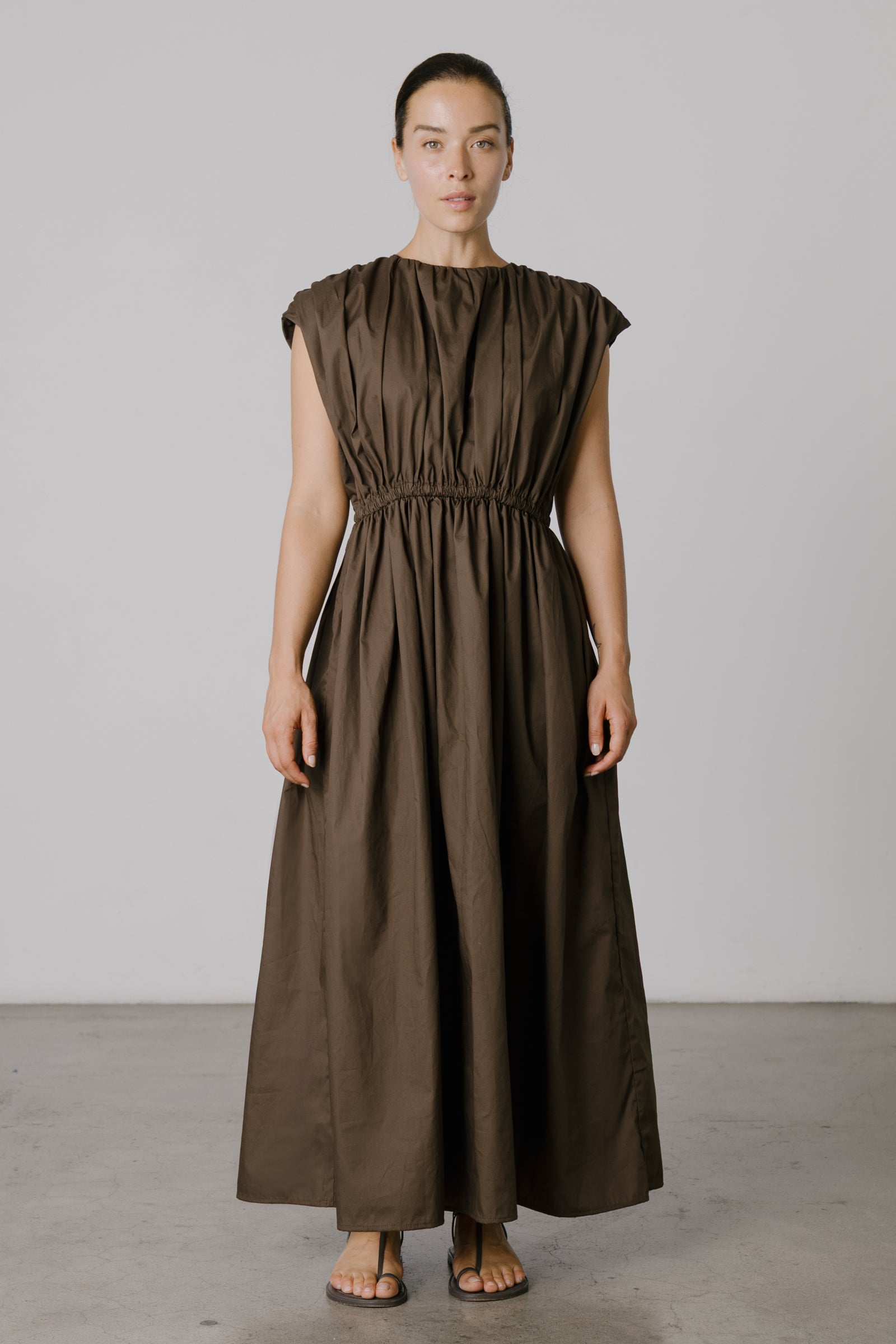 Vienna Gathered Dress in Chocolate