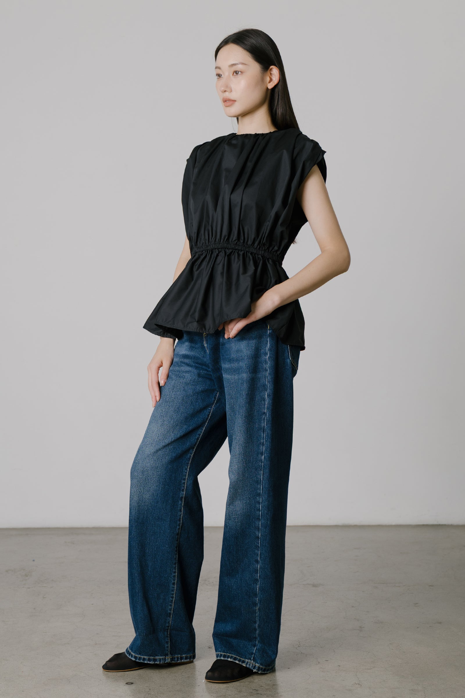 Vienna Gathered Top in Black