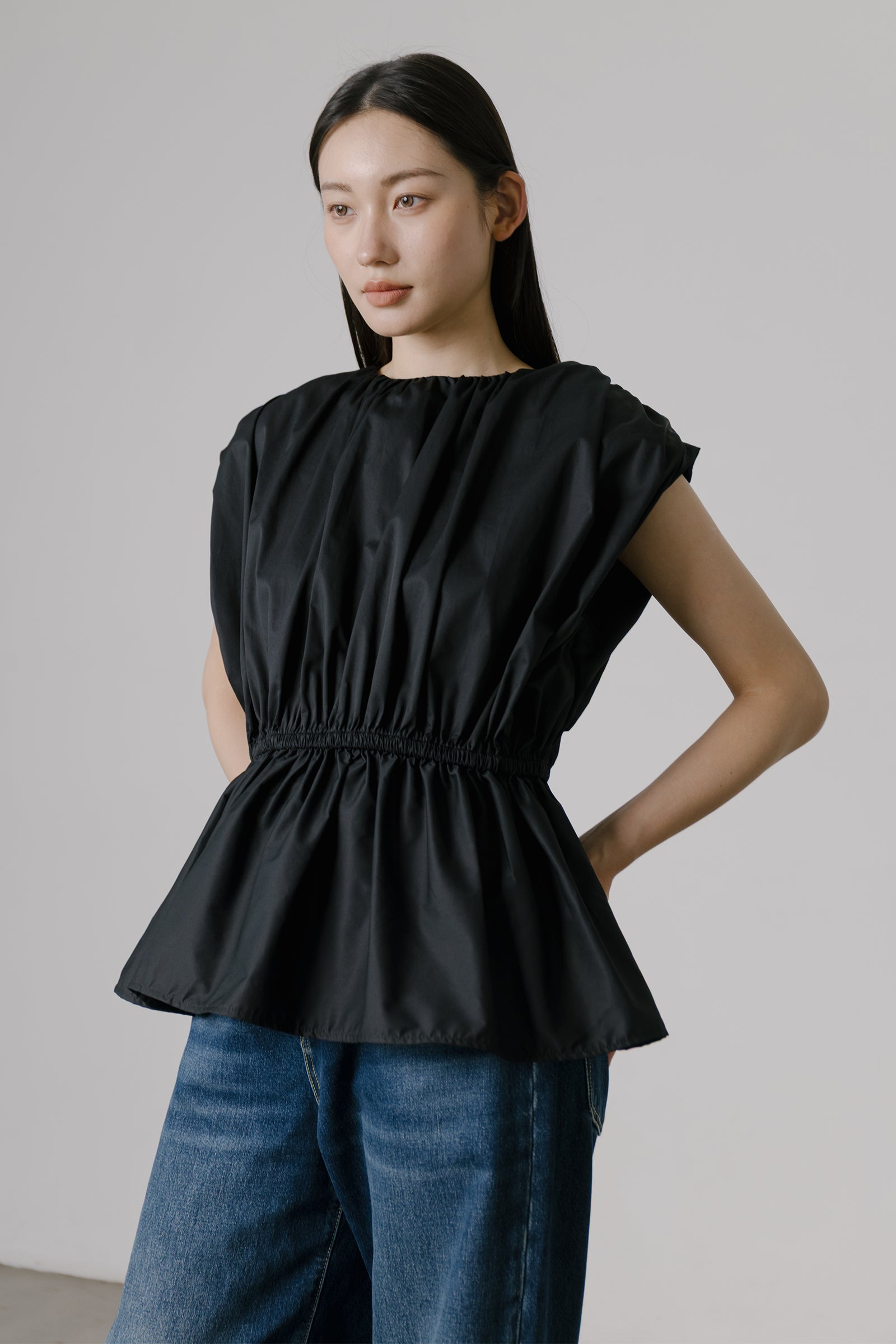 Vienna Gathered Top in Black