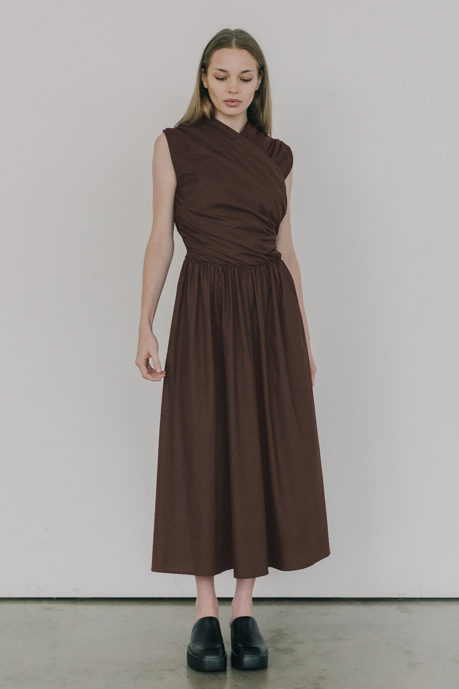 Wrap Bodice Dress in Chocolate