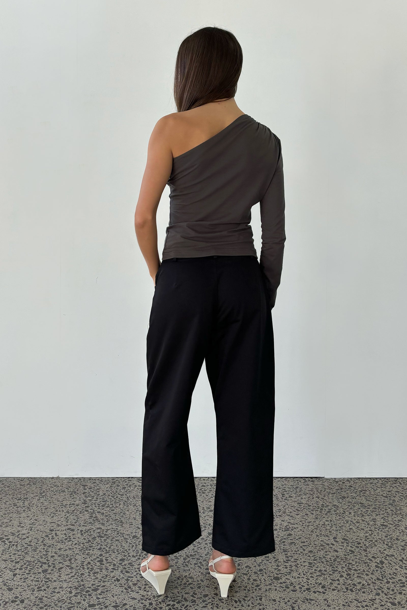 (Sale) Asymmetric Warp LS Top in Charcoal