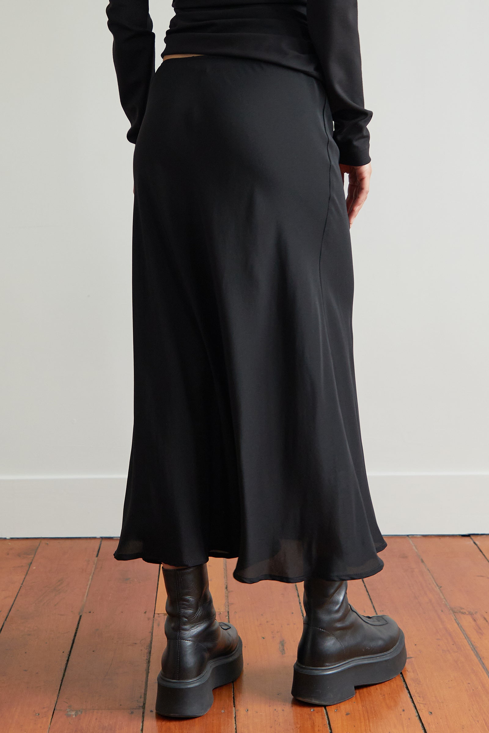 Slip Maxi Picot Skirt in Black