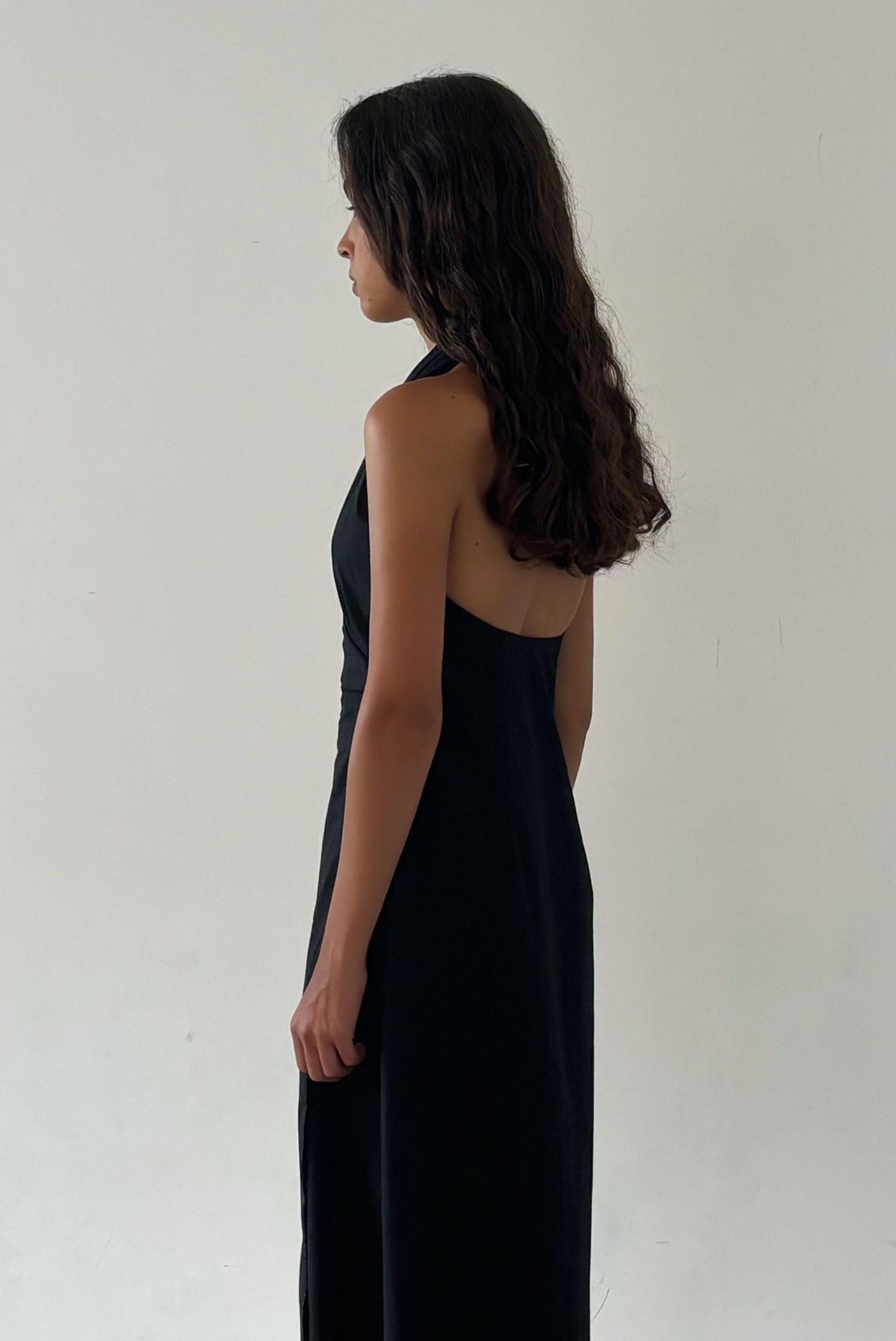 Crossover Halter Dress in Black