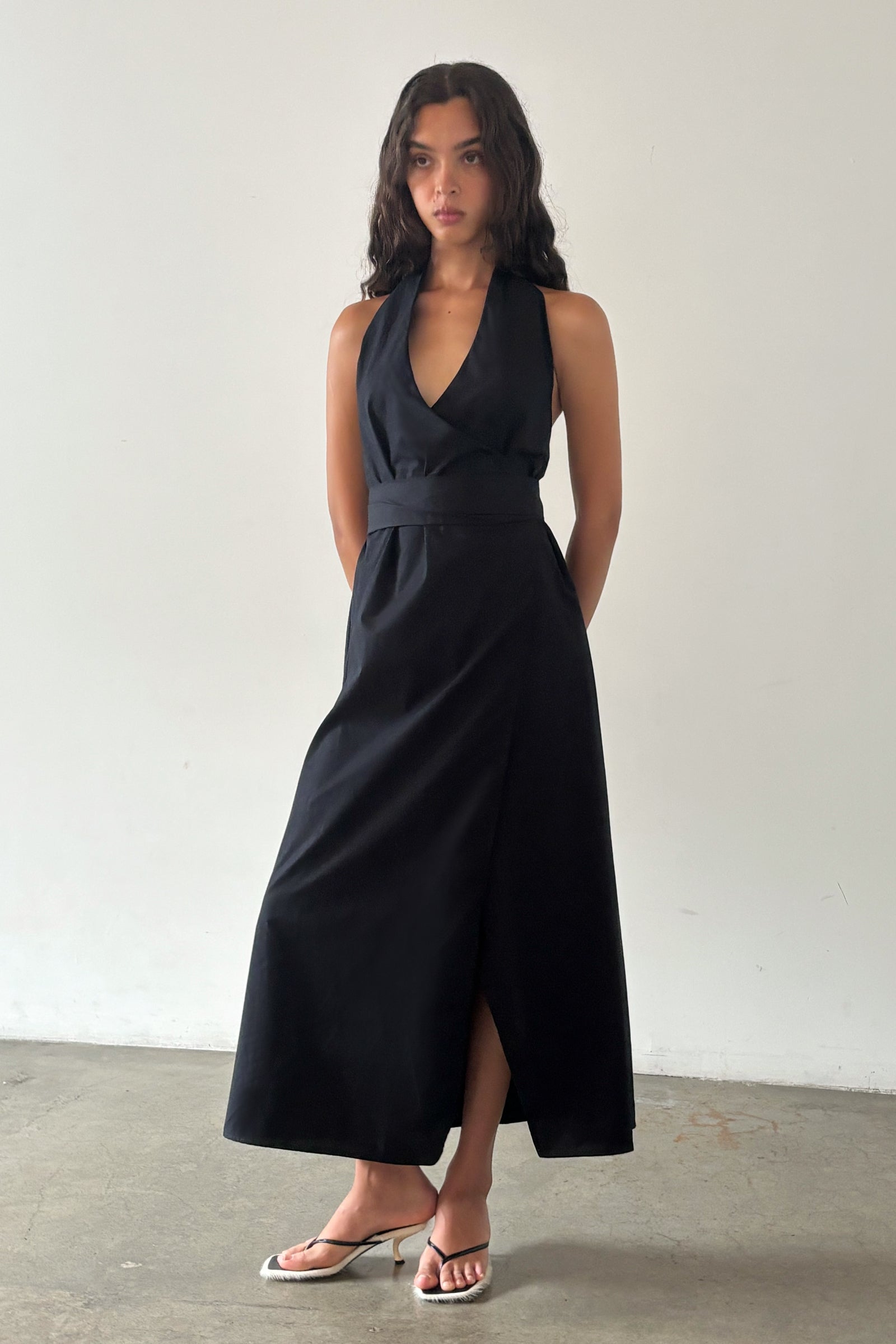 Crossover Halter Dress in Black