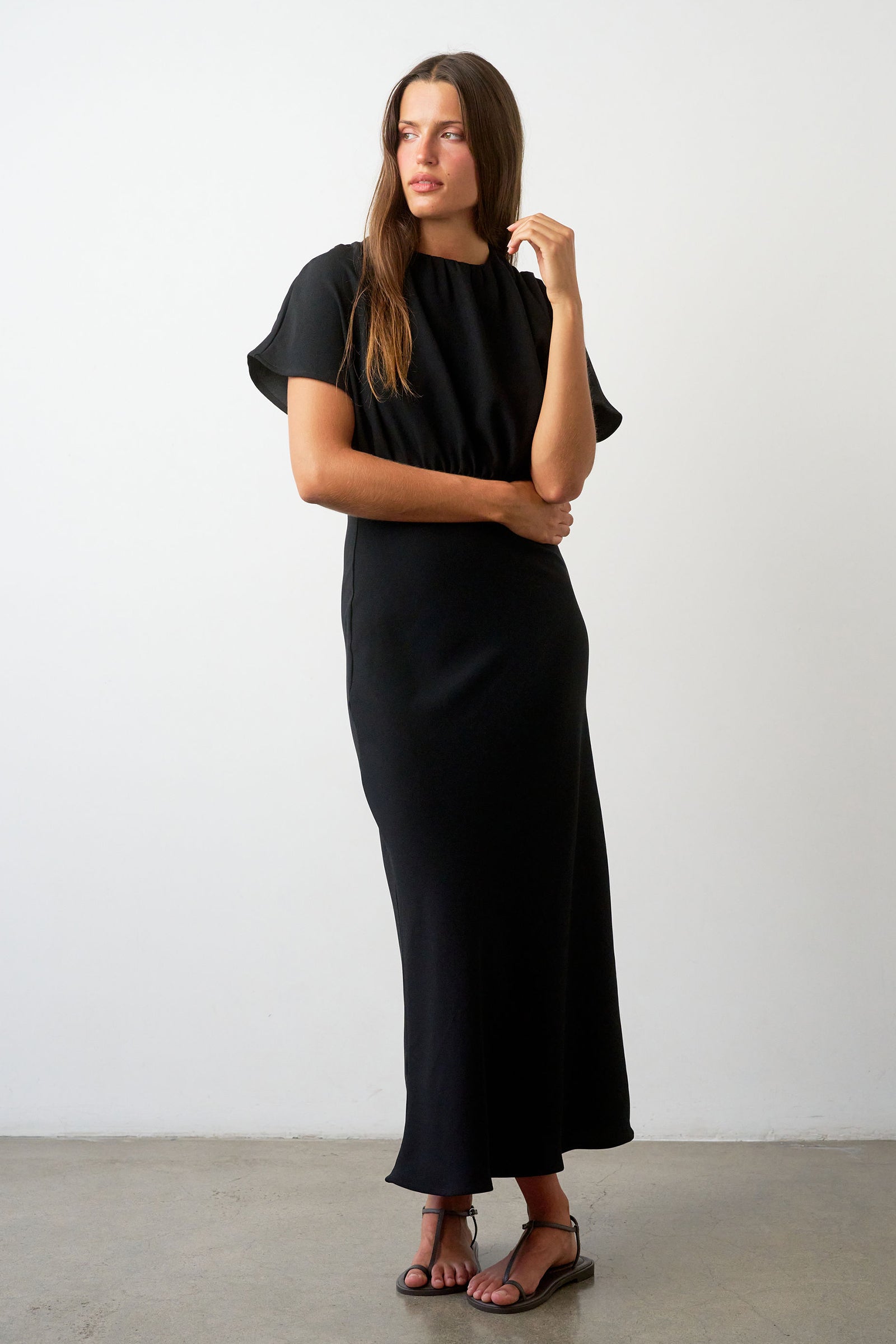 Vienna Gathered Bias-cut Dress in Black
