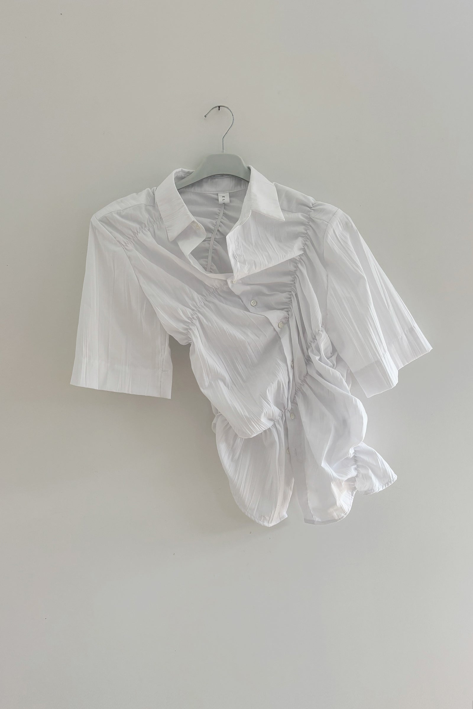 (Remnants) Gathered SS Shirt in Crinkle White