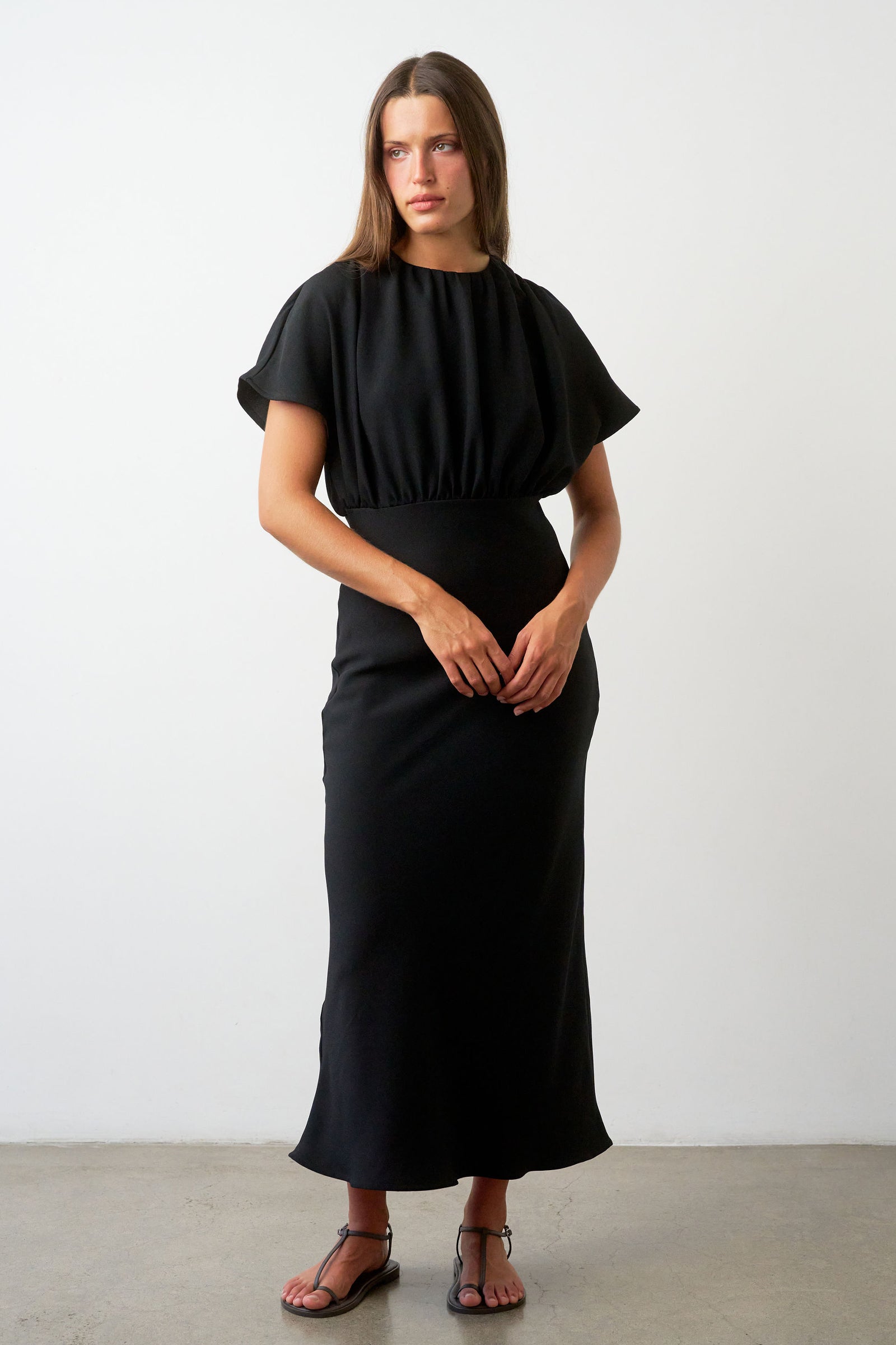 Vienna Gathered Bias-cut Dress in Black