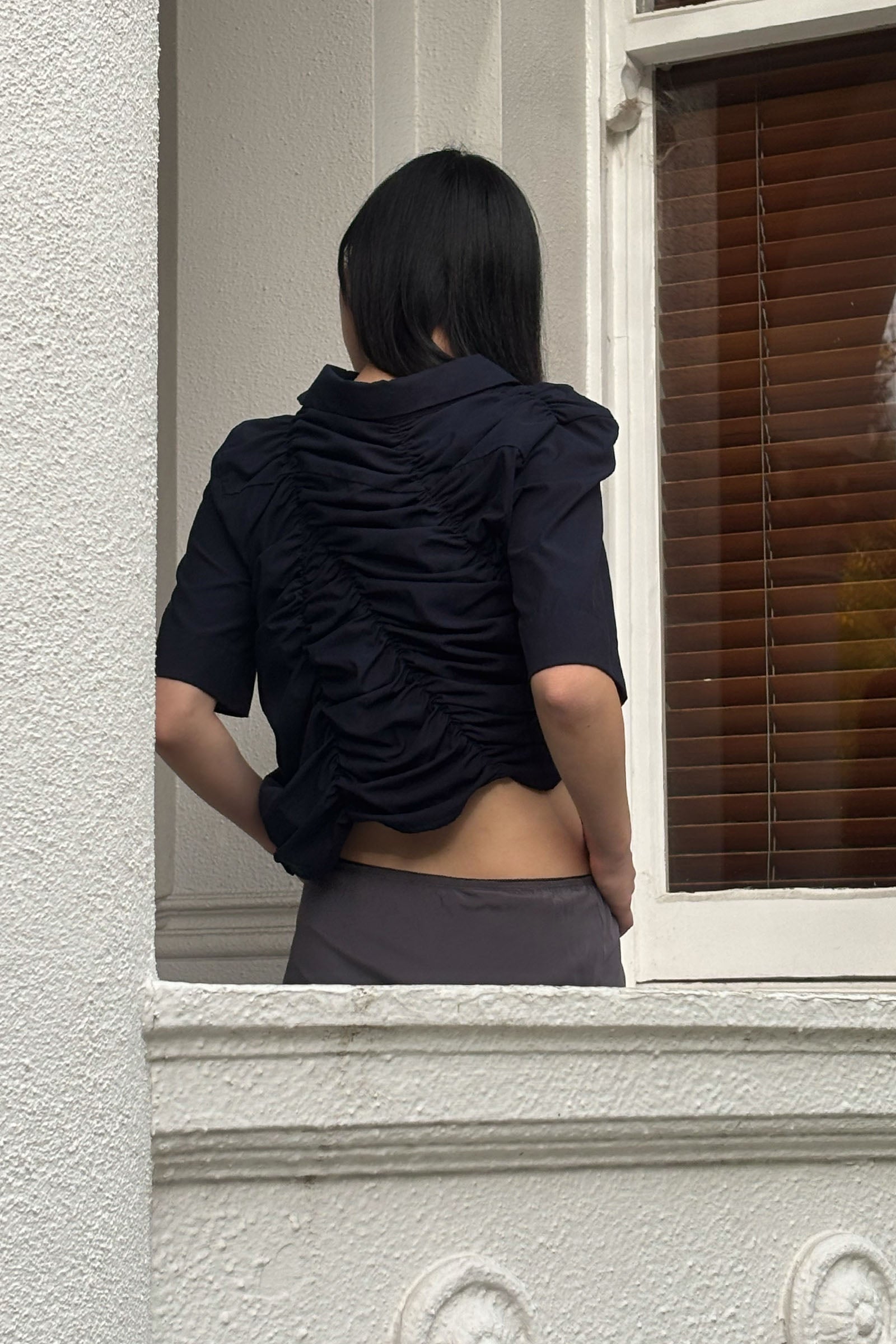 Gathered SS Shirt in Midnight