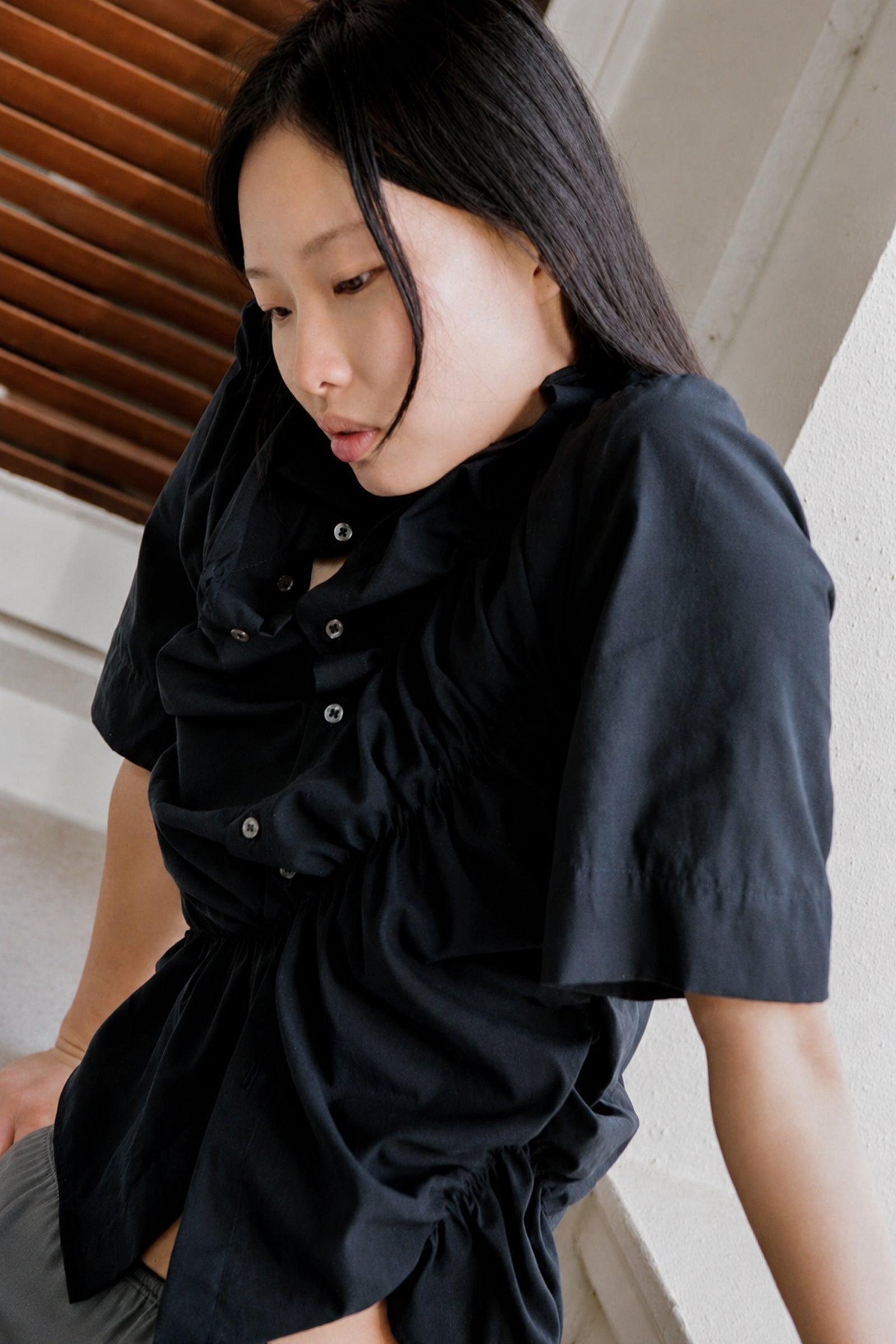 Gathered SS Shirt in Midnight