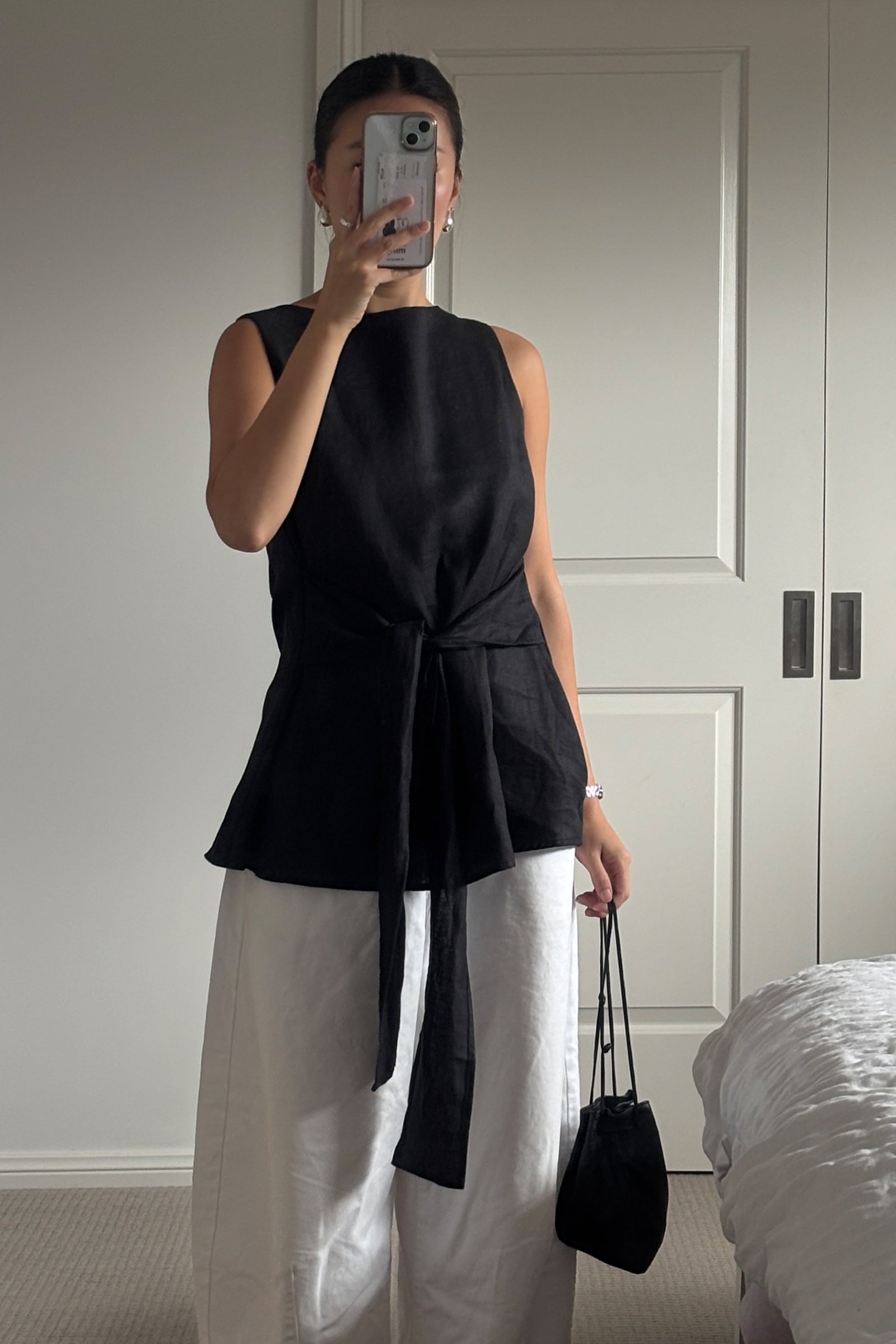 Jose Linen Tie Top in Black