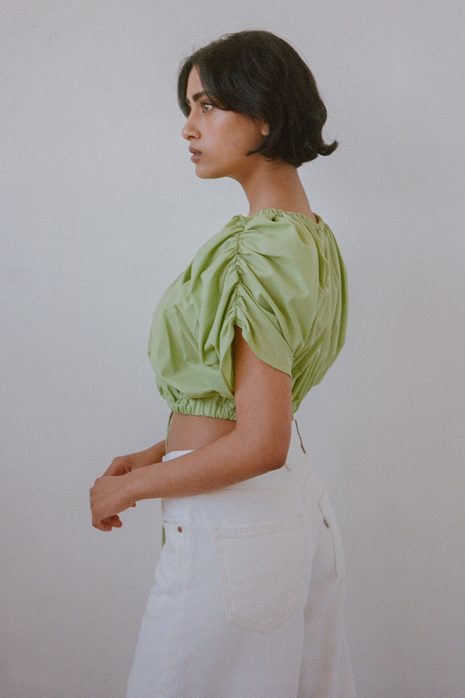 Bloom Cropped SS Blouse in Lime