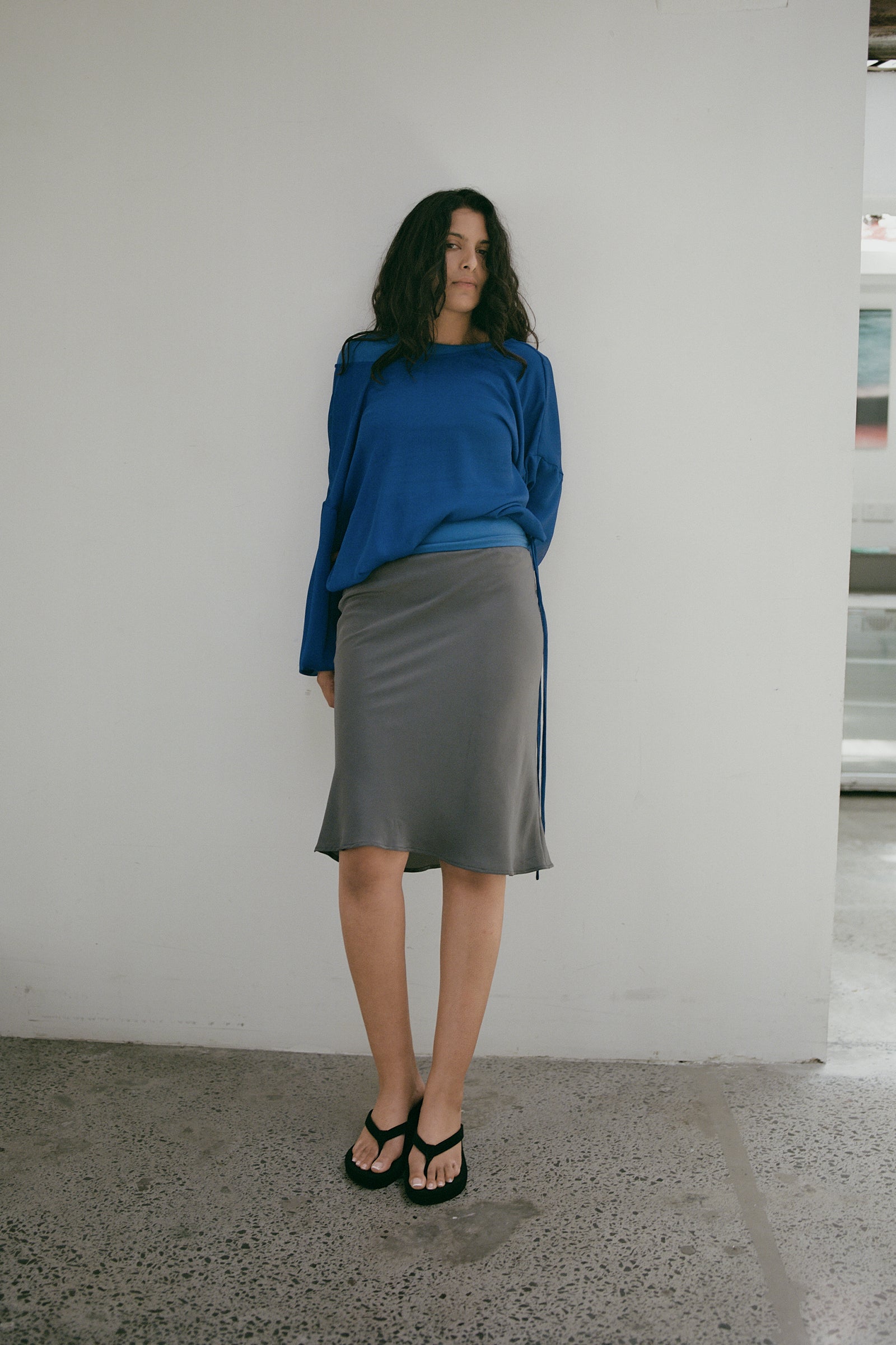 Slip Midi Picot Skirt in Fossil