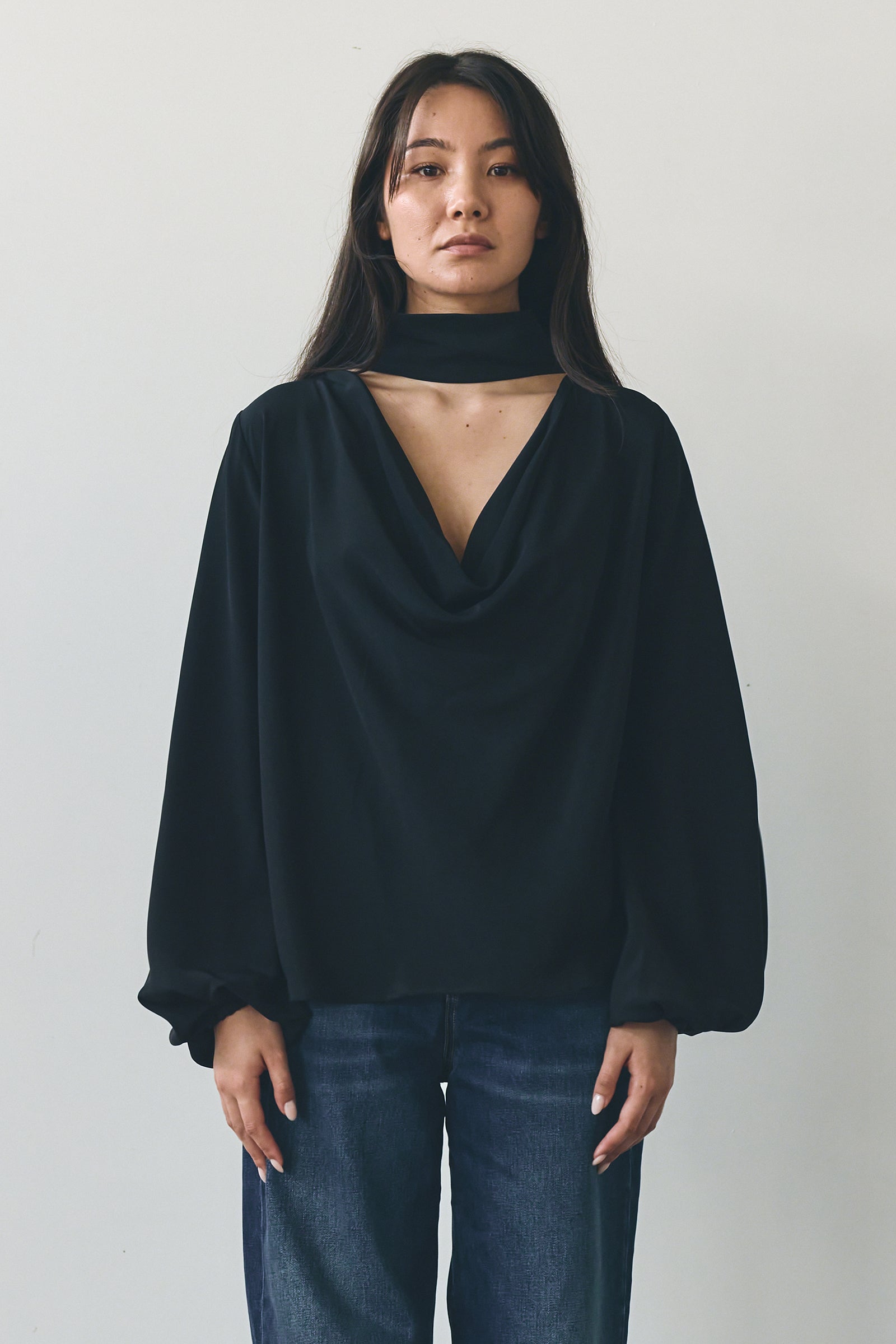 Scarf Neck Blouse in Black