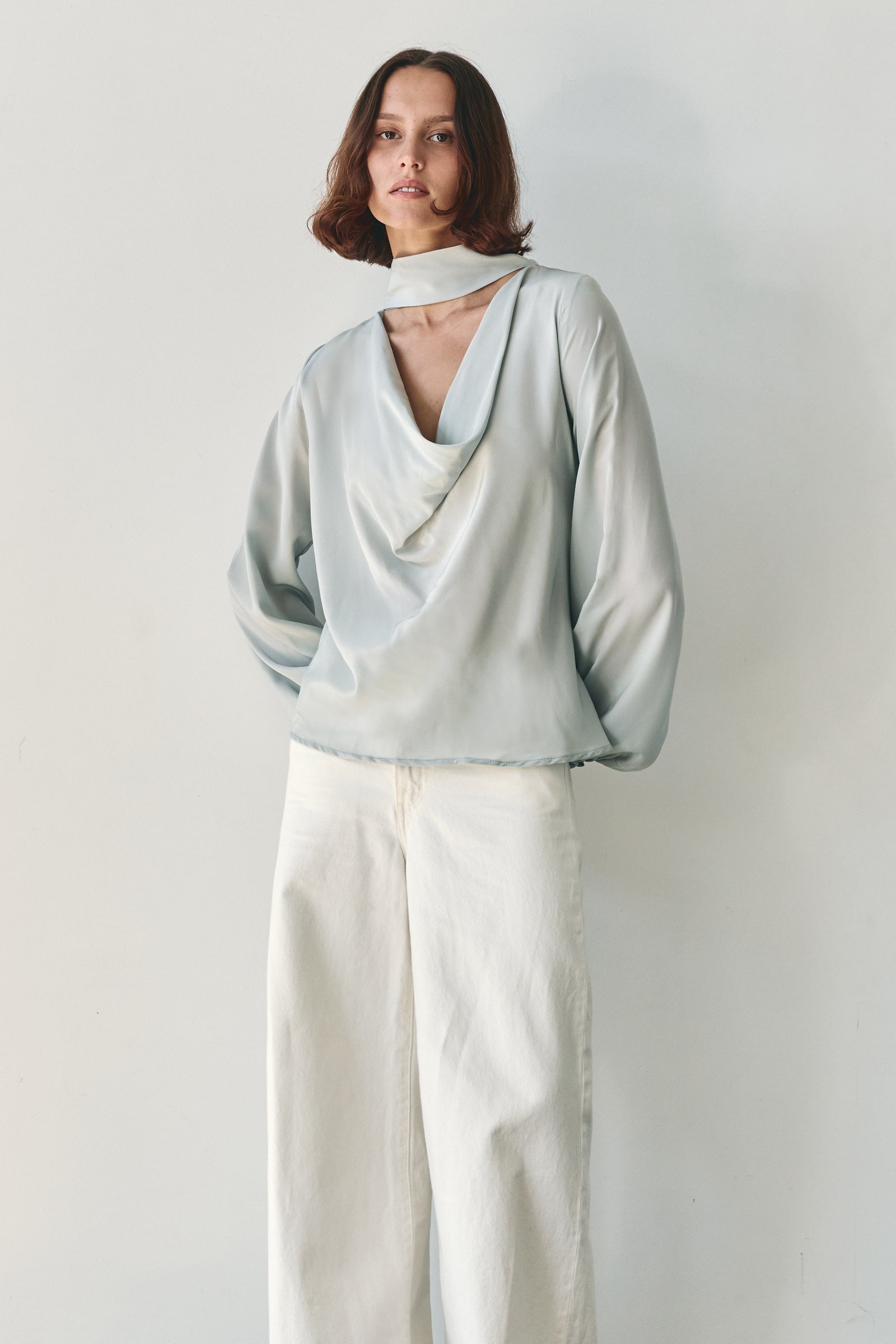 Scarf Neck Blouse in Cloud