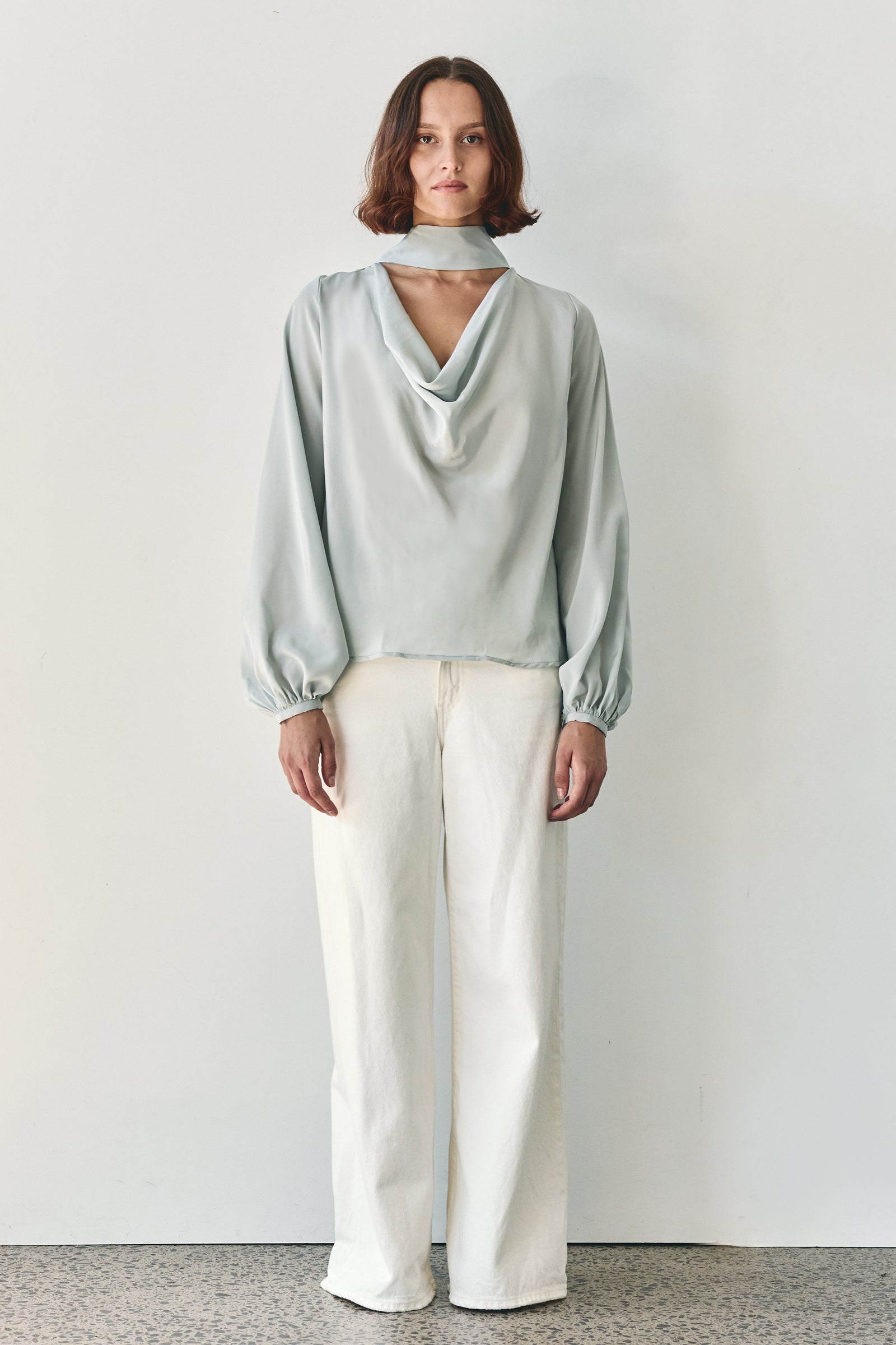 Scarf Neck Blouse in Cloud