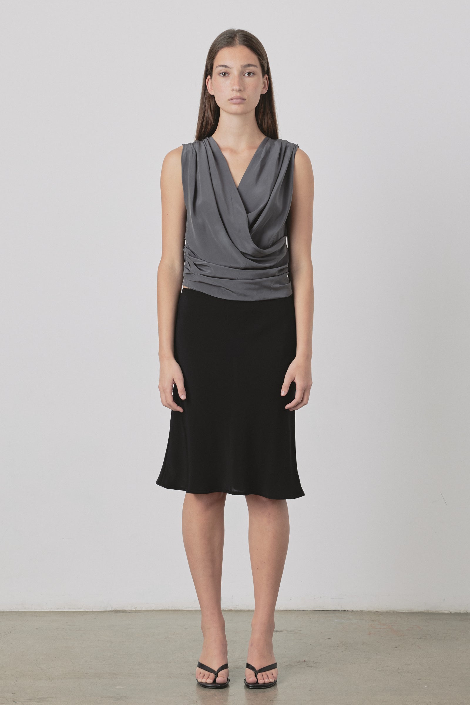 Slip Midi Picot Skirt in Black