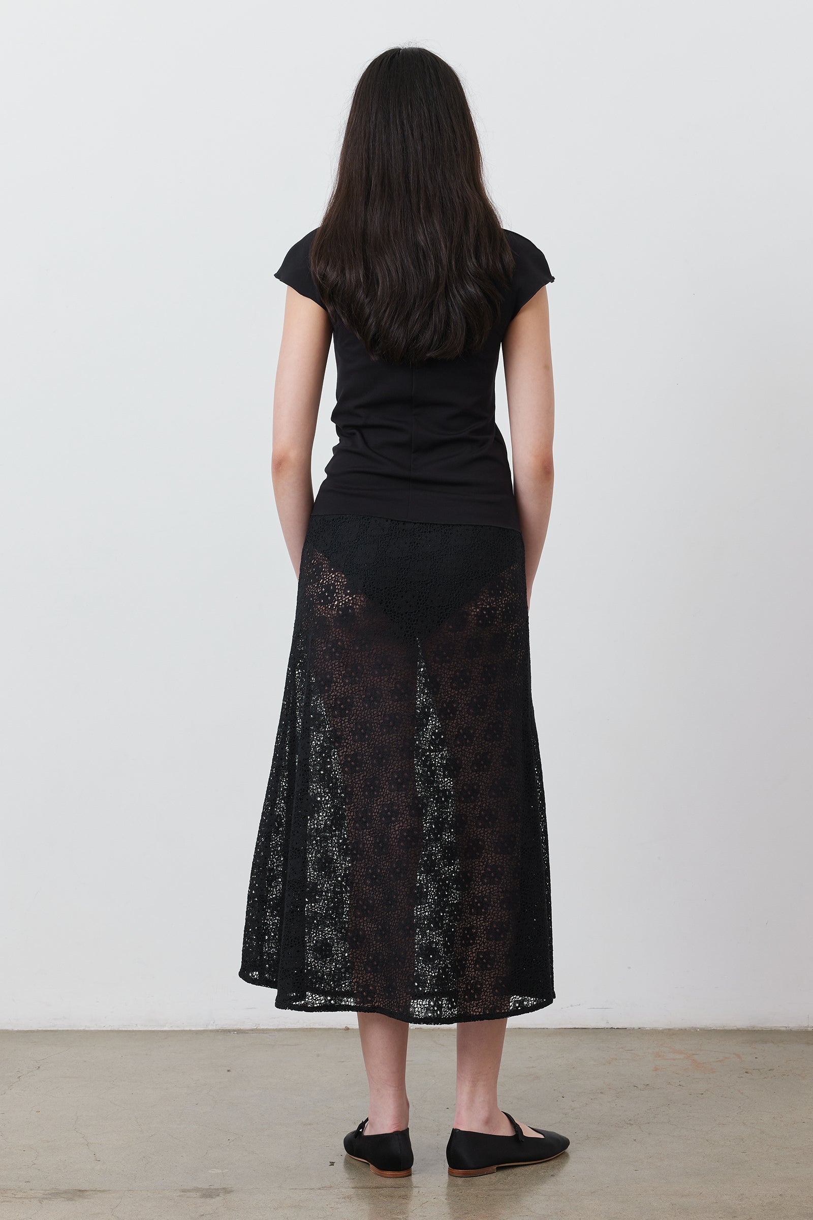 Slip Maxi Picot Skirt in Crochet Black