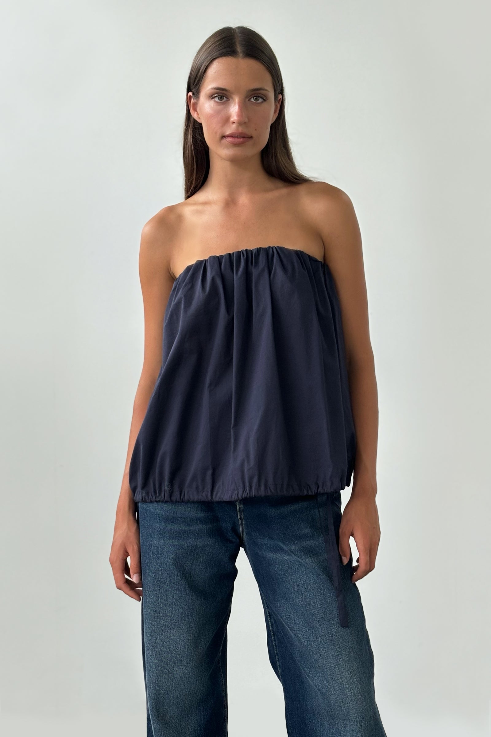 Strapless Bloom Top in Navy