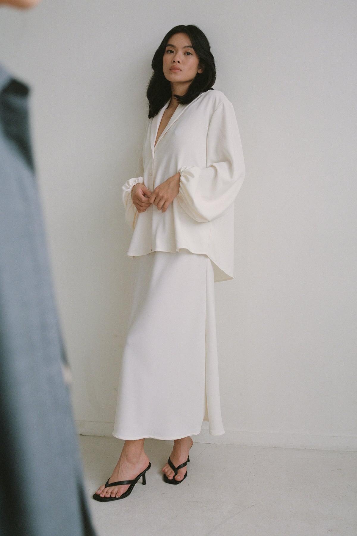 Slip Maxi Picot Skirt in Ivory