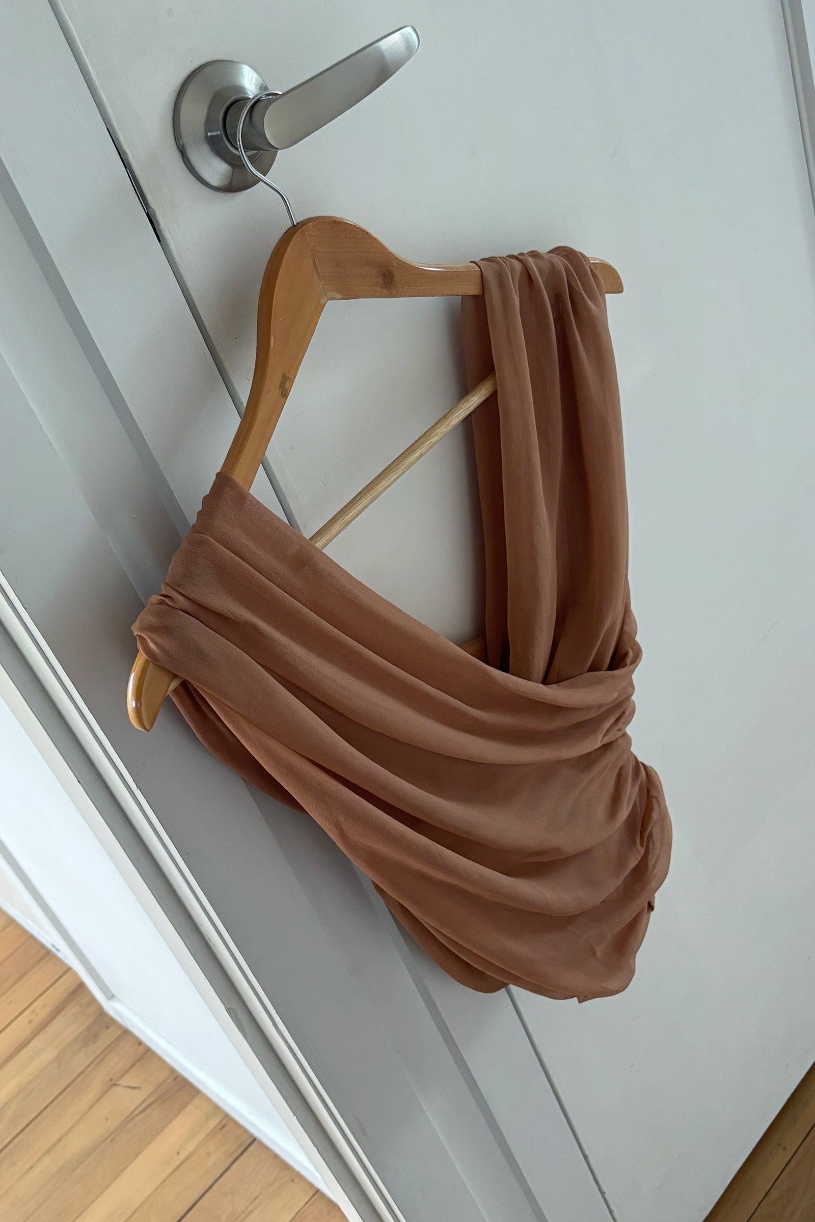 (Sale) Drape Wrap Bodice Top in Toffee Silk