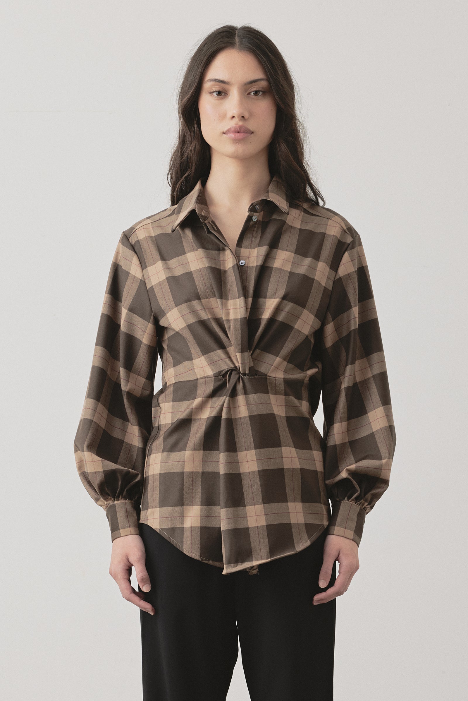 Twisted Mes Shirt in Chocolate Check