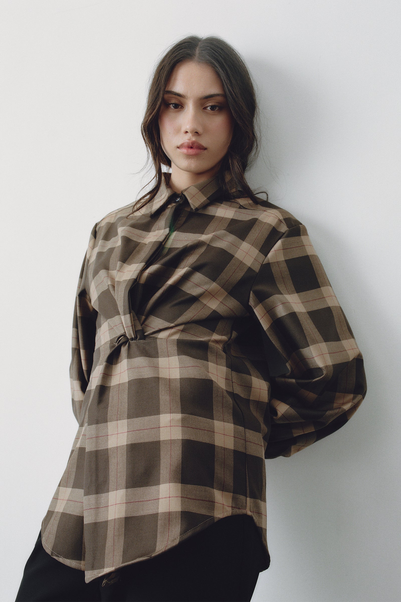 Twisted Mes Shirt in Chocolate Check