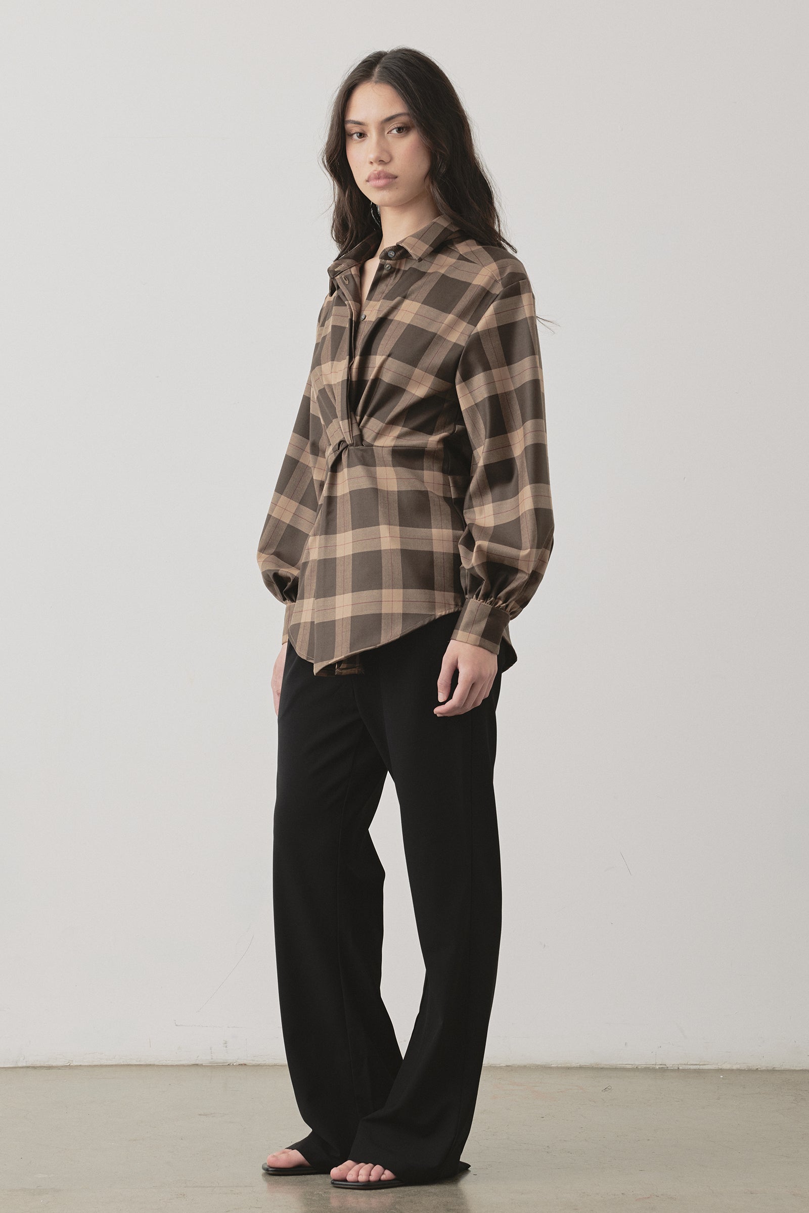 Twisted Mes Shirt in Chocolate Check