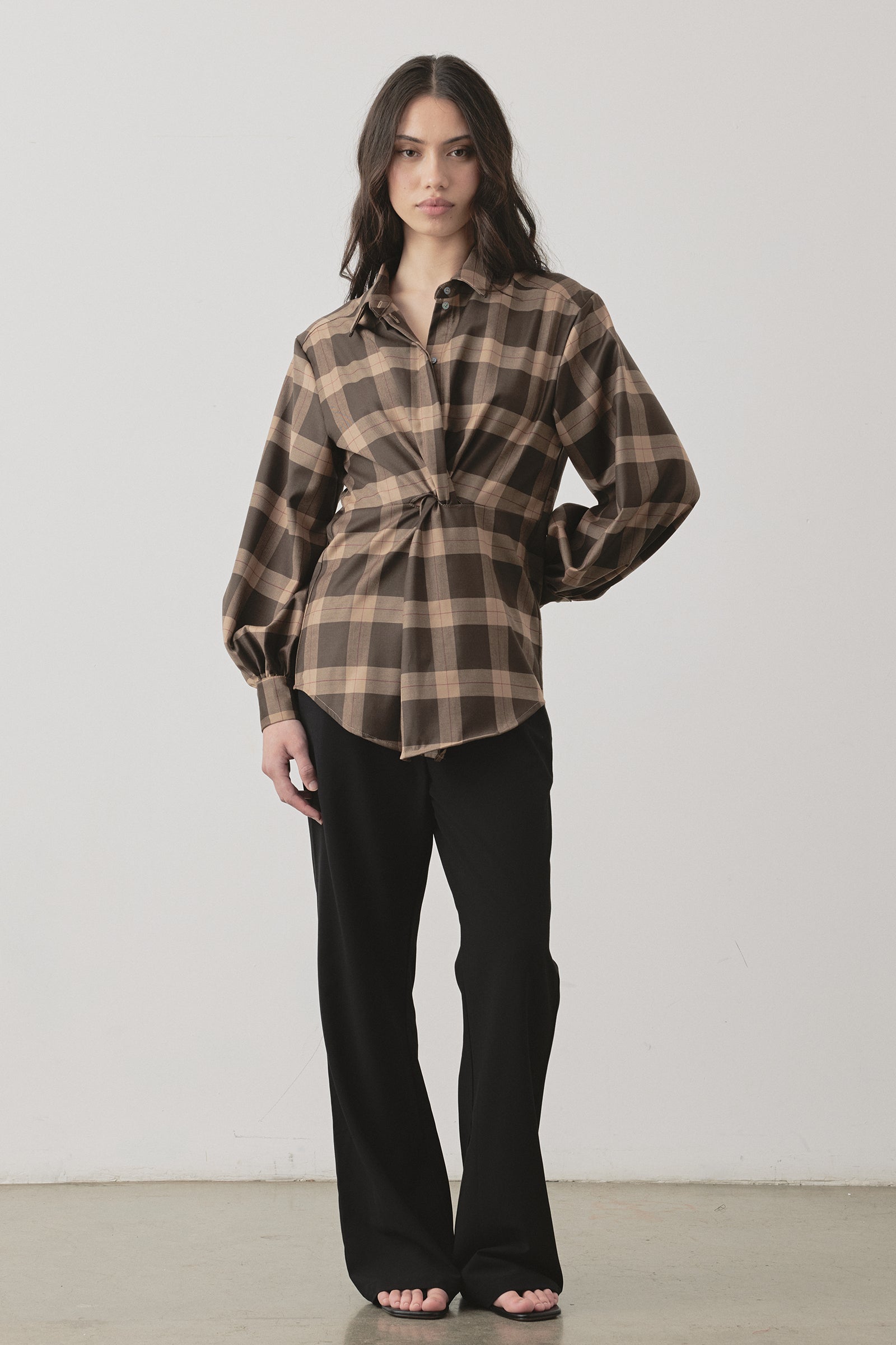 Twisted Mes Shirt in Chocolate Check