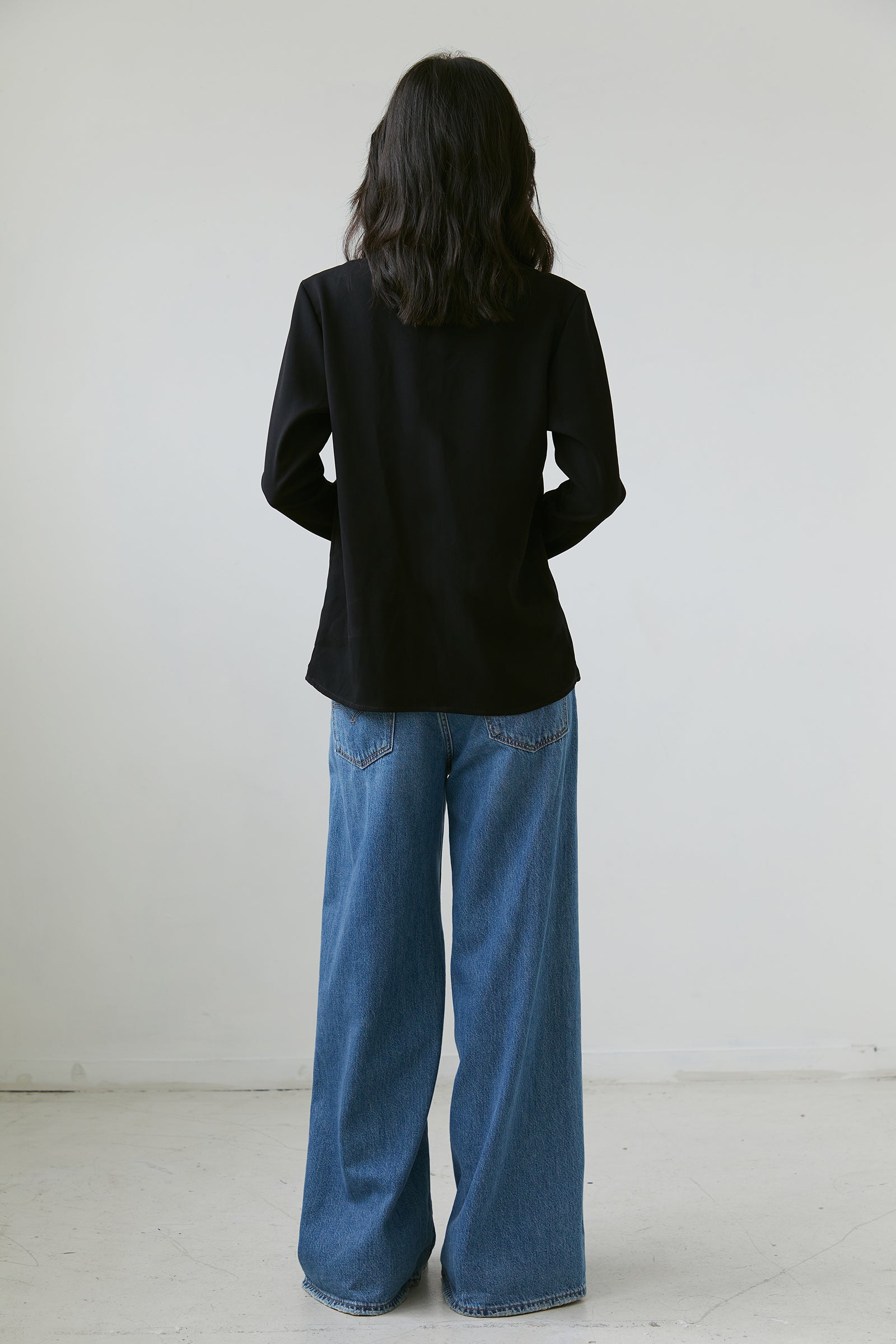 Universal LS Blouse in Black Satin